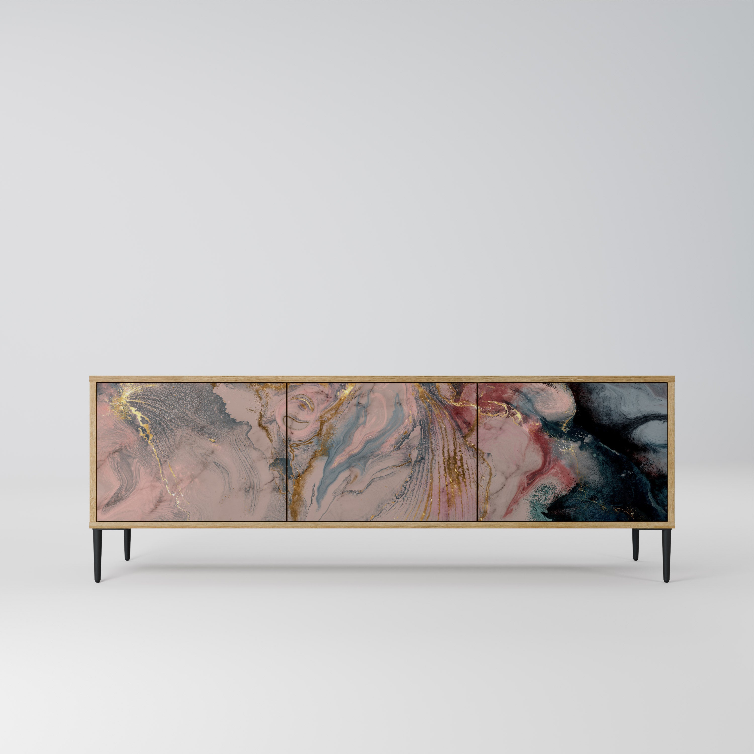 GILDED SWIRLS 3-Door TV Stand in Oak Effect