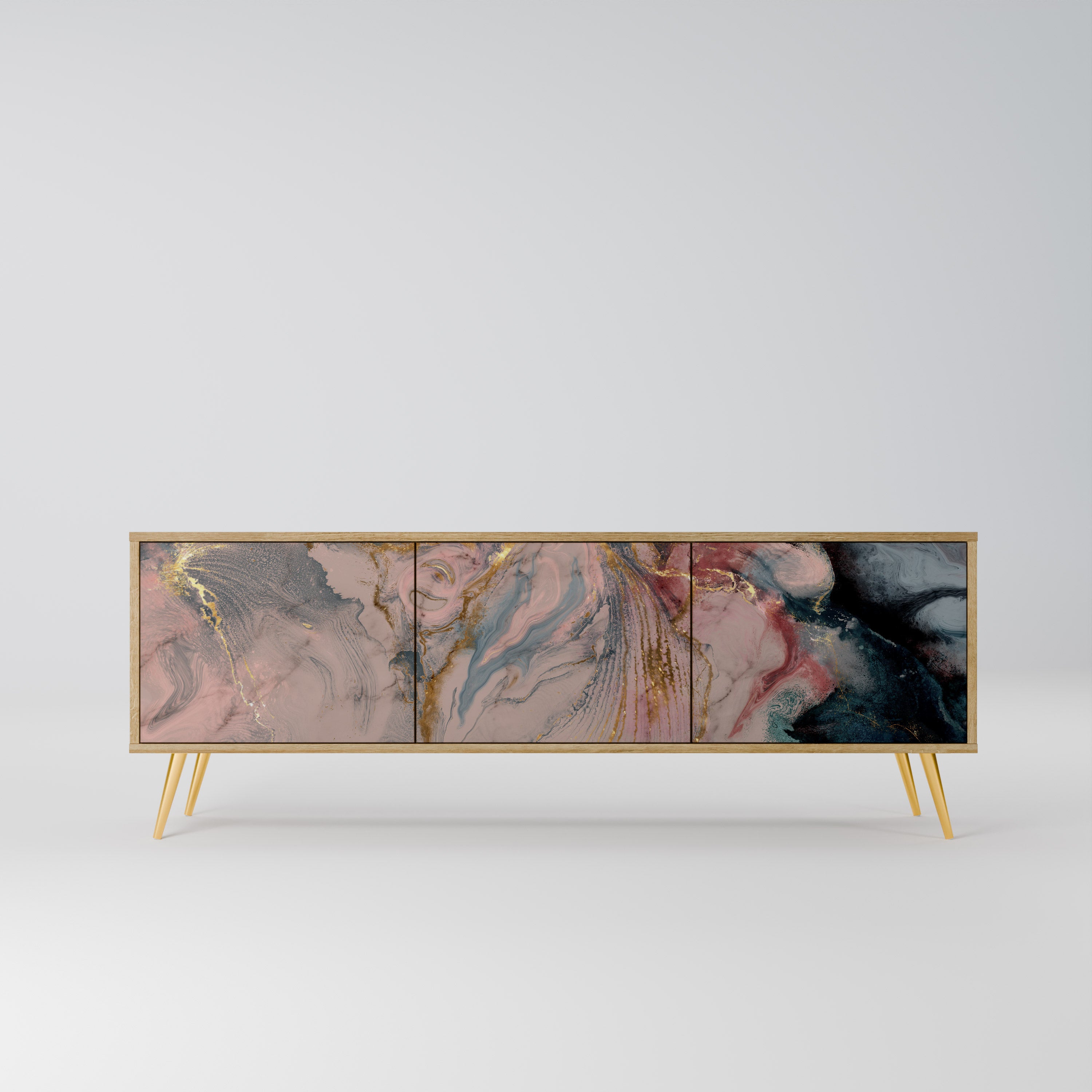 GILDED SWIRLS 3-Door TV Stand in Oak Effect