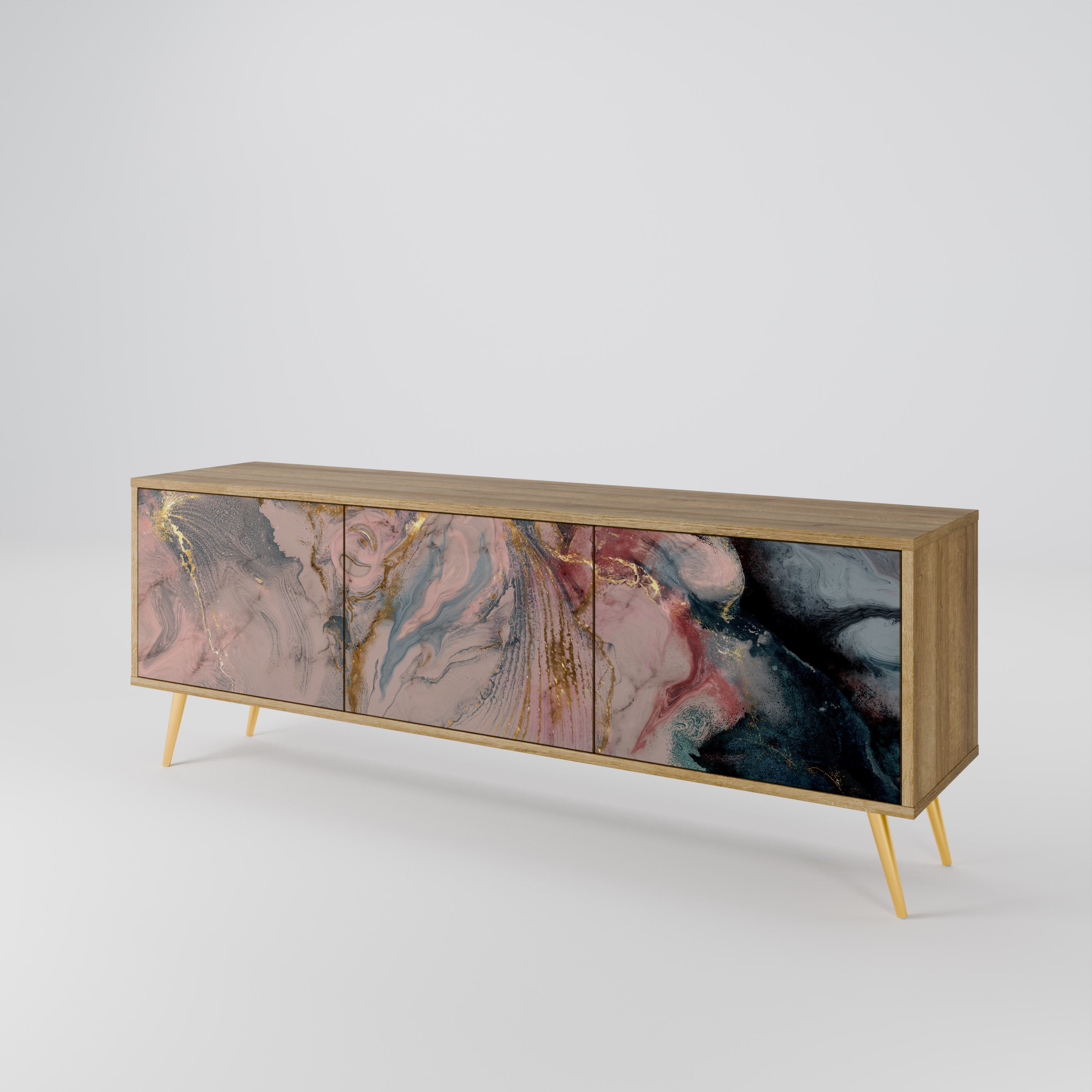 GILDED SWIRLS 3-Door TV Stand in Oak Effect
