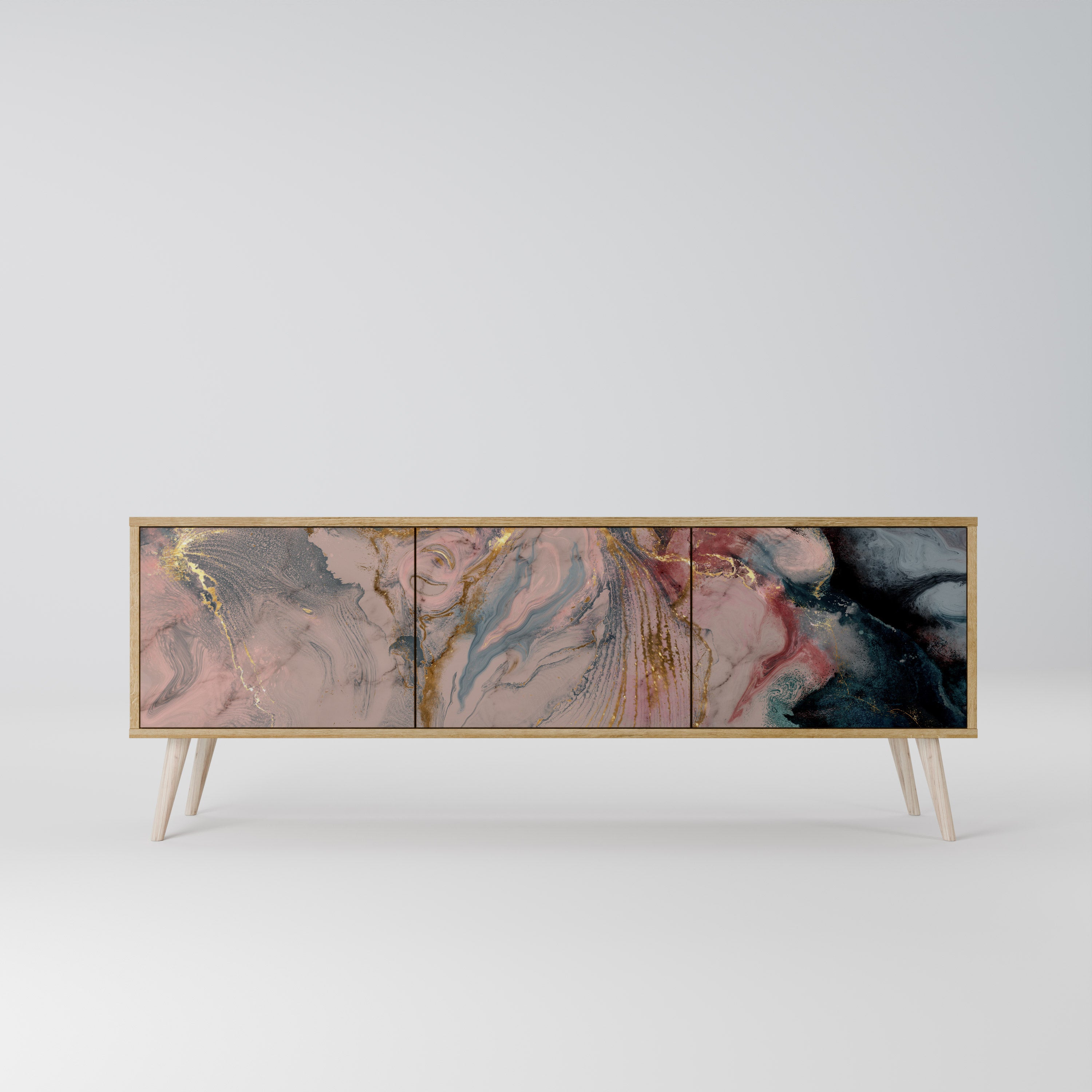 GILDED SWIRLS 3-Door TV Stand in Oak Effect