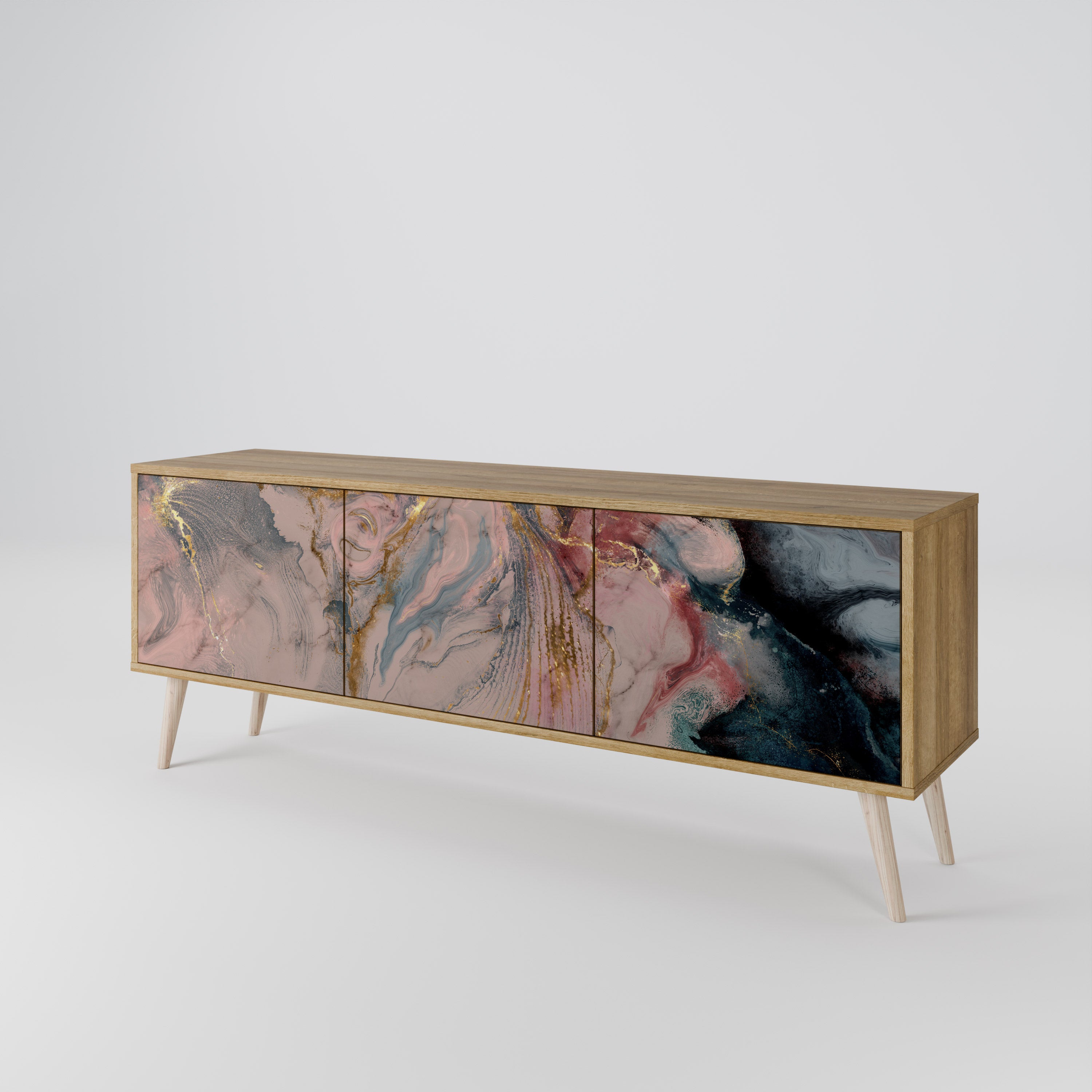GILDED SWIRLS 3-Door TV Stand in Oak Effect