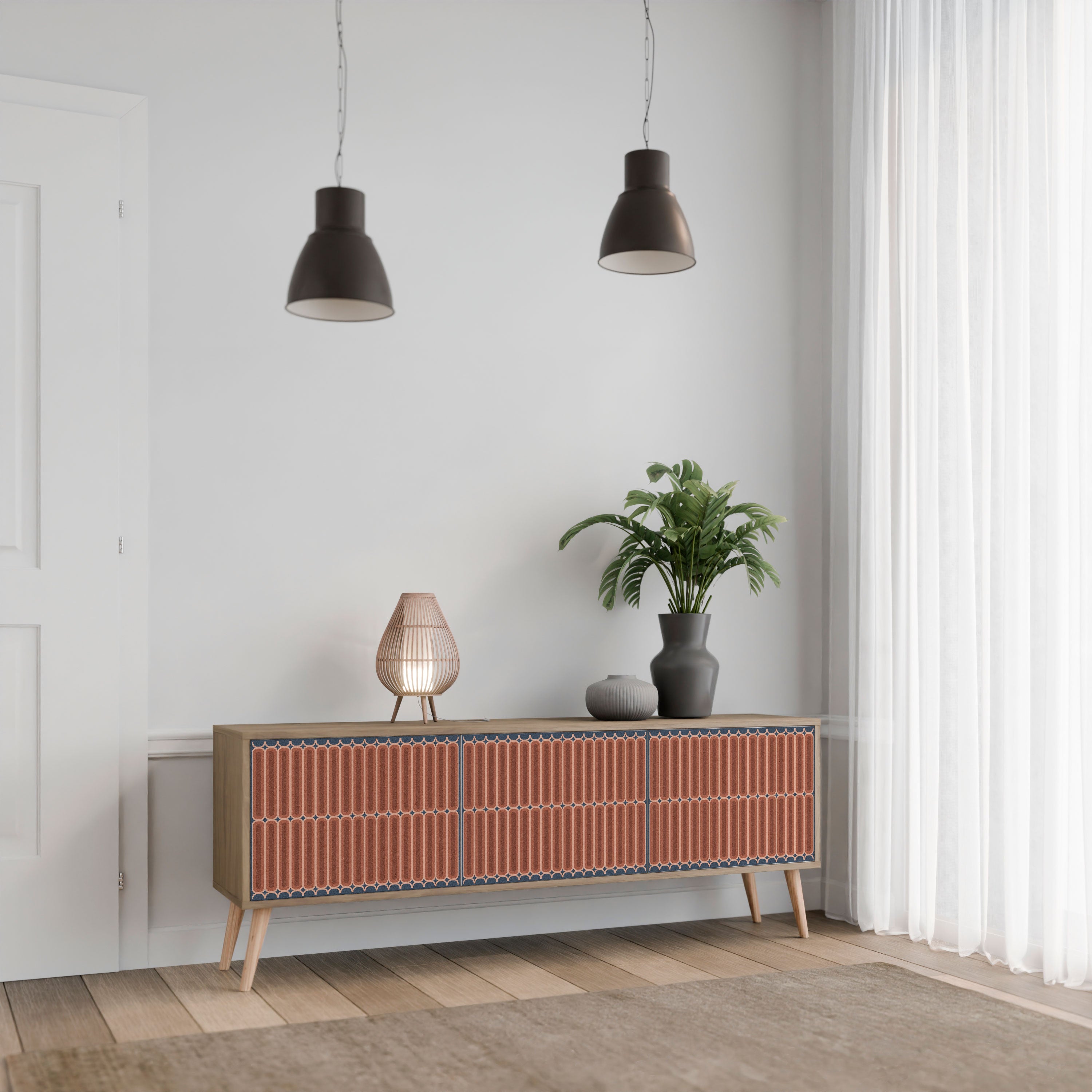 HYPNOTIC GATE 3-Door TV Stand in Oak Effect