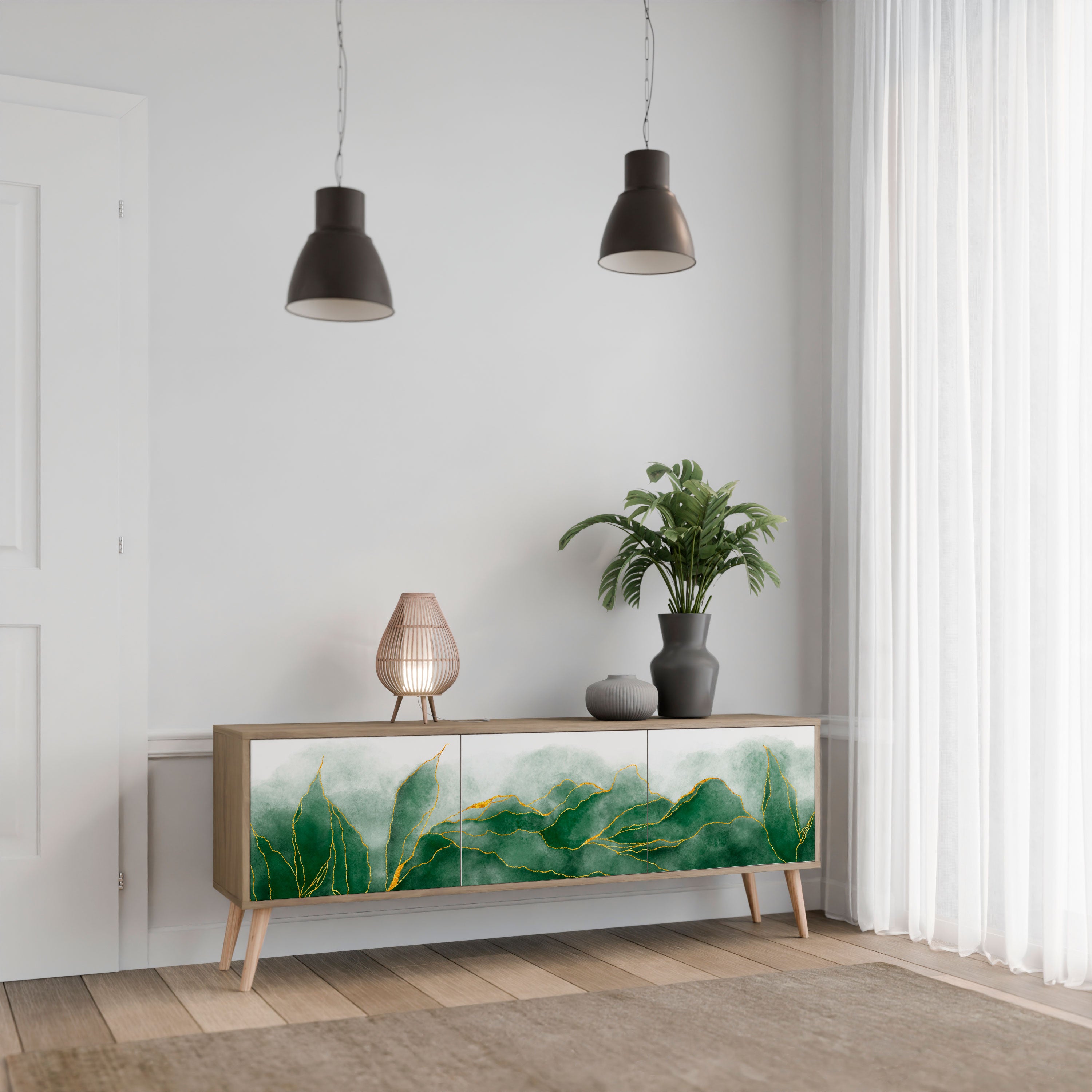 EXPENSIVE NATURE 3-Door TV Stand in Oak Effect