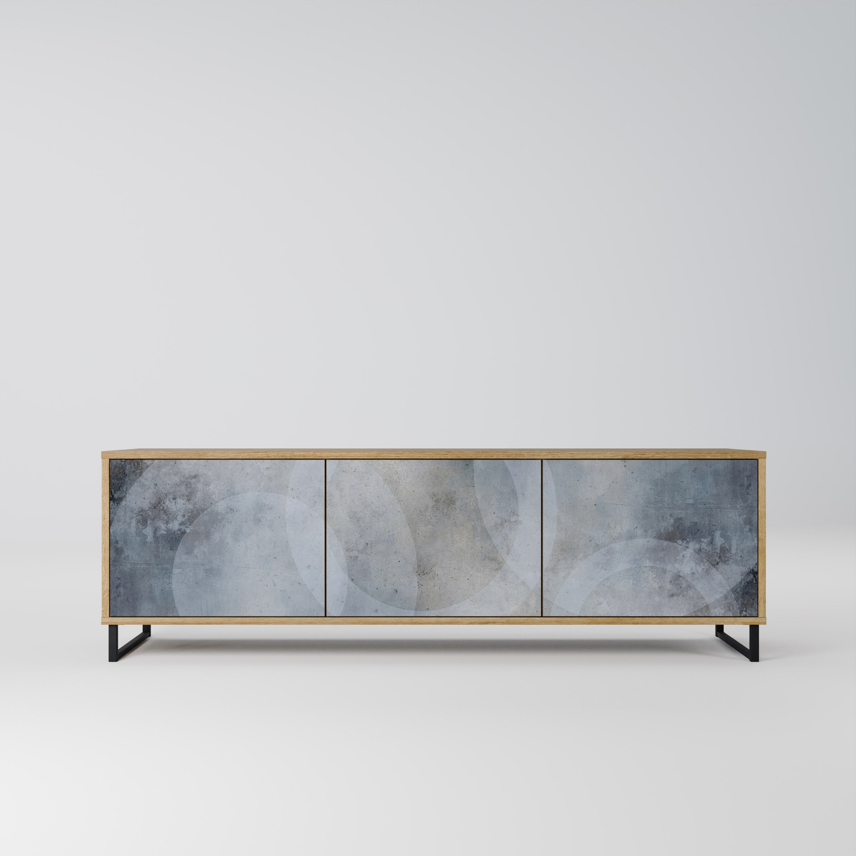 MUTED ARC 3-Door TV Stand in Oak Effect
