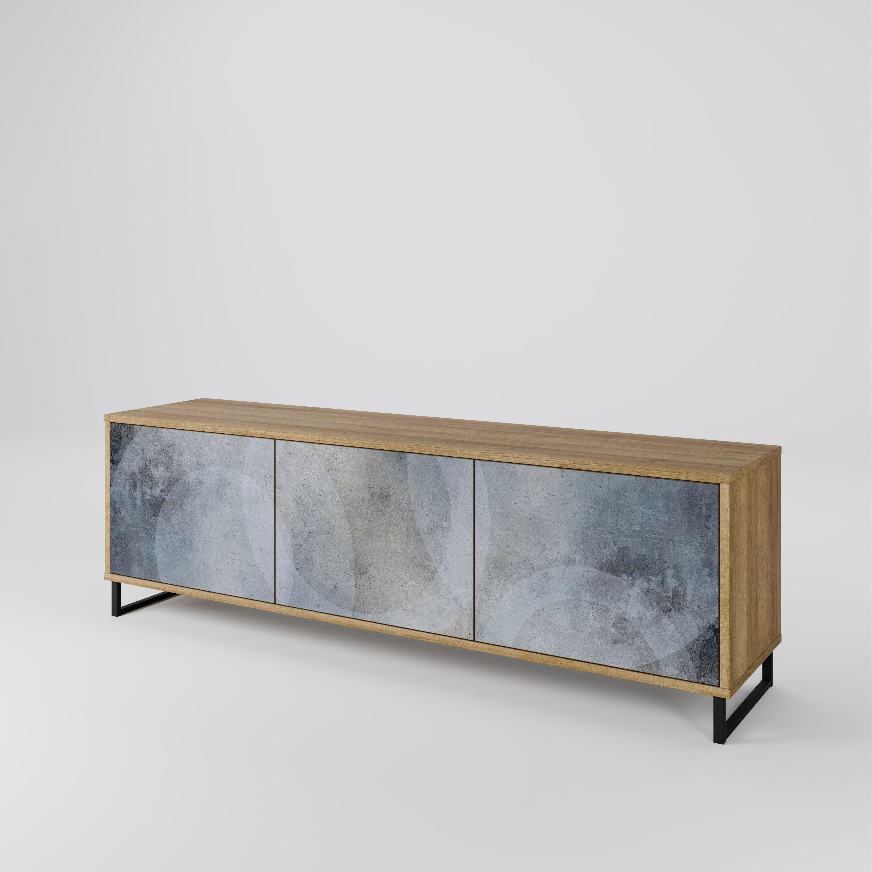 MUTED ARC 3-Door TV Stand in Oak Effect