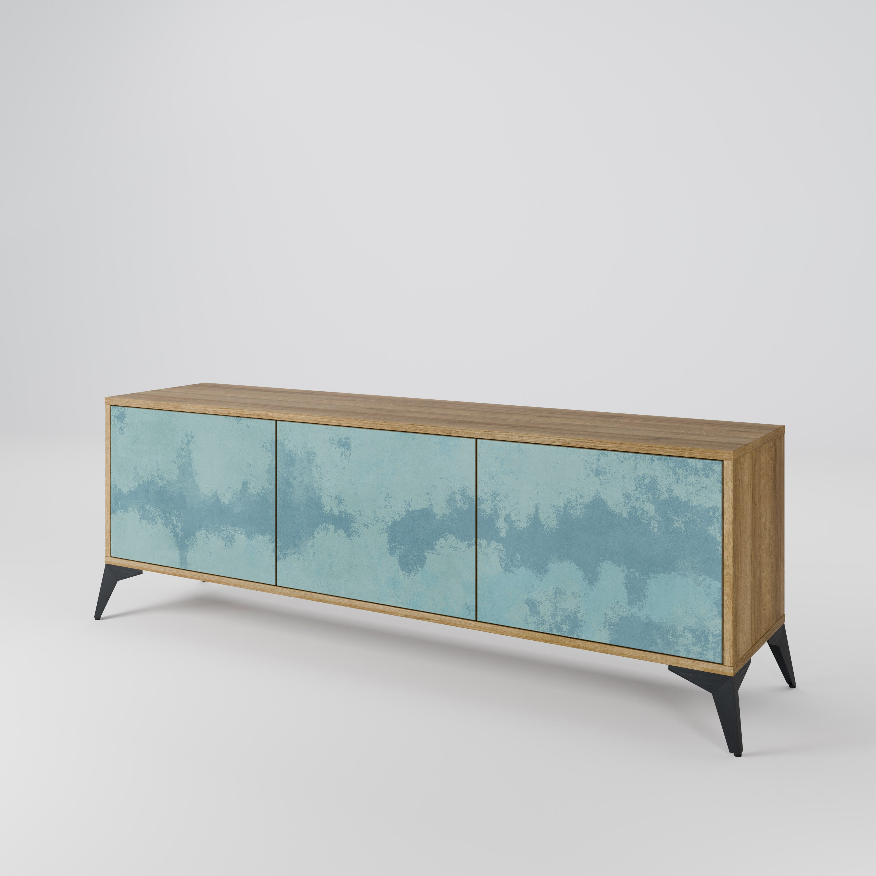 SKY WASH 3-Door TV Stand in Oak Effect