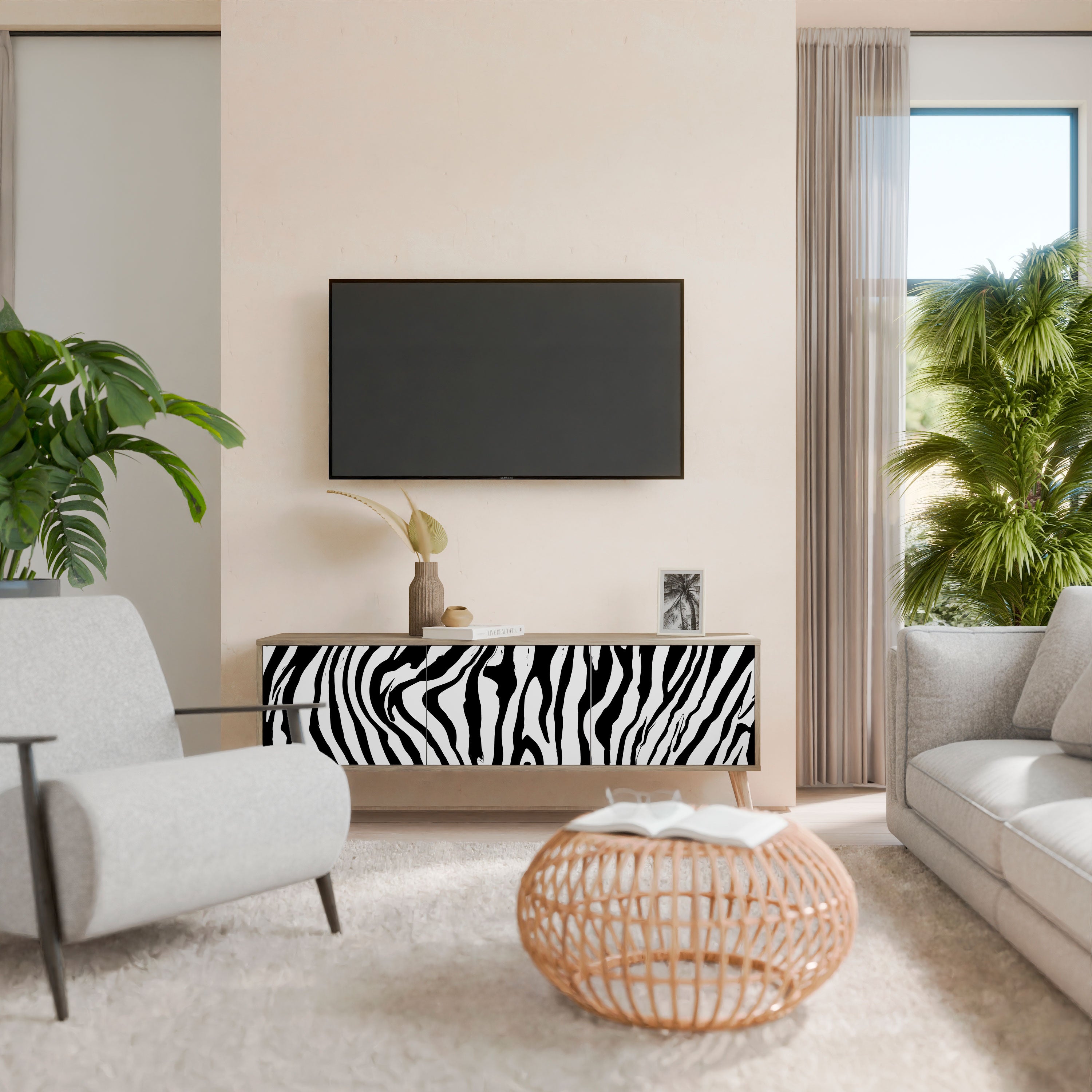 SPLENDID ZEBRA 3-Door TV Stand in Oak Effect
