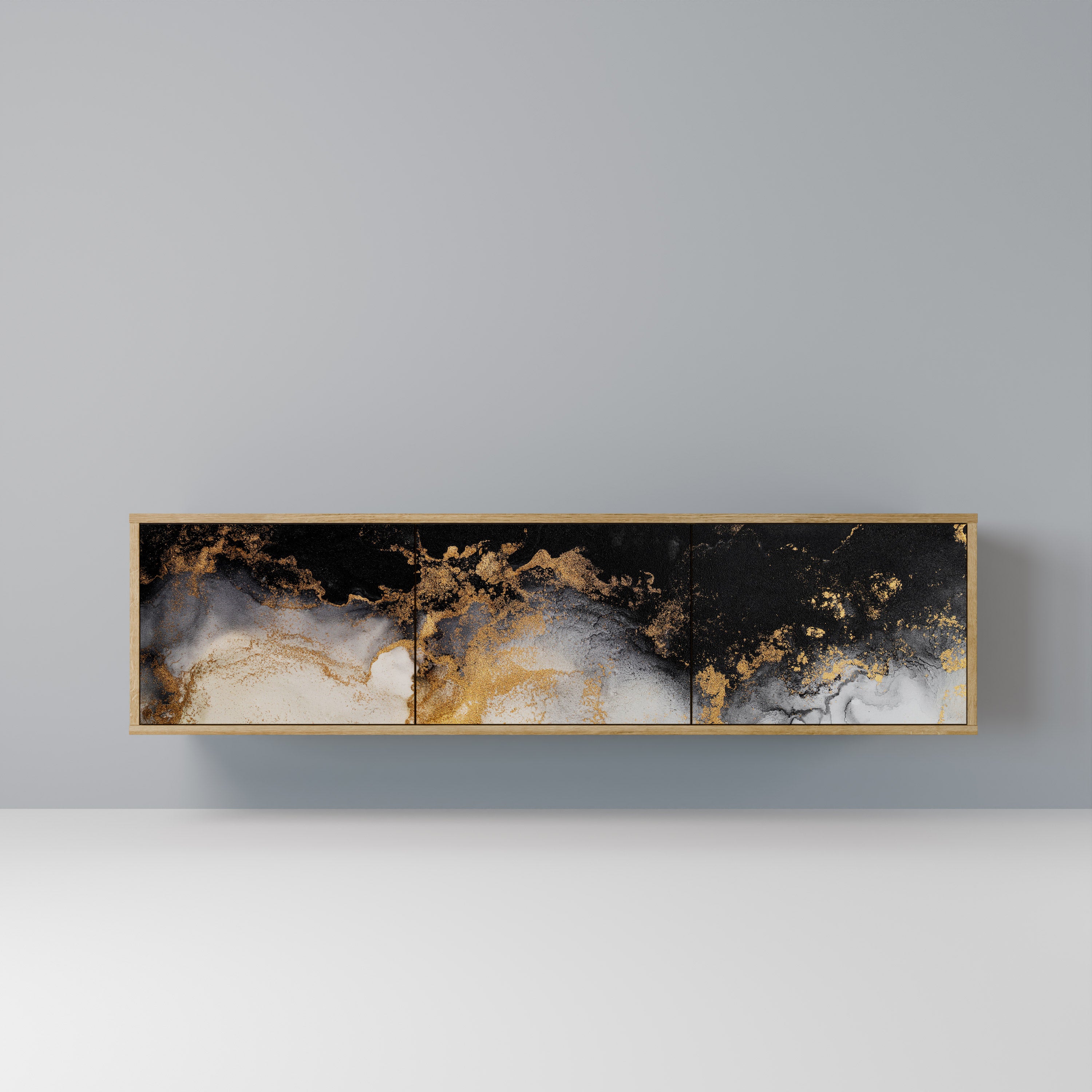 MARBLE OF TOMMORROW 3-Door TV Stand in Oak Effect