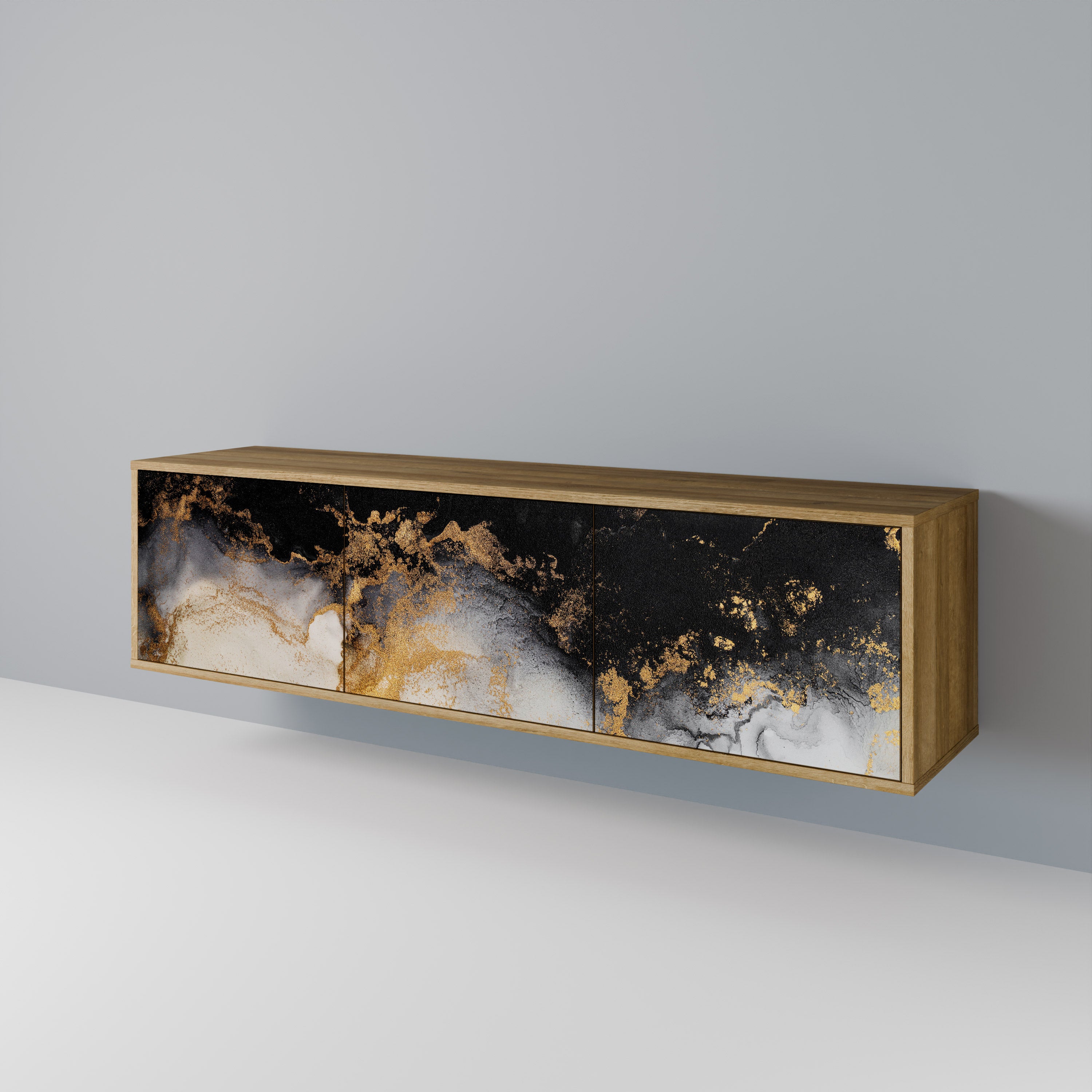 MARBLE OF TOMMORROW 3-Door TV Stand in Oak Effect