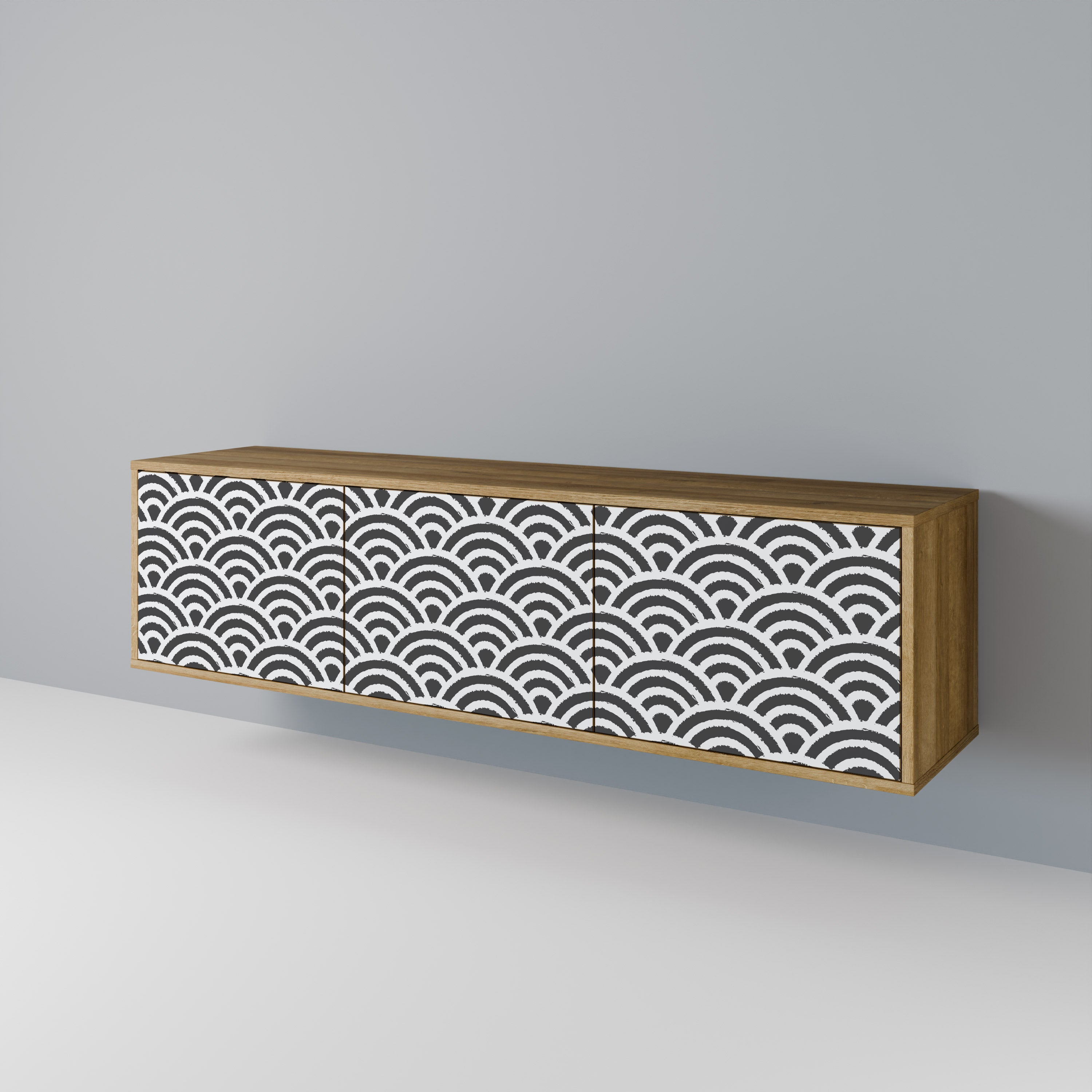 GLOOMY HOST 3-Door TV Stand in Oak Effect