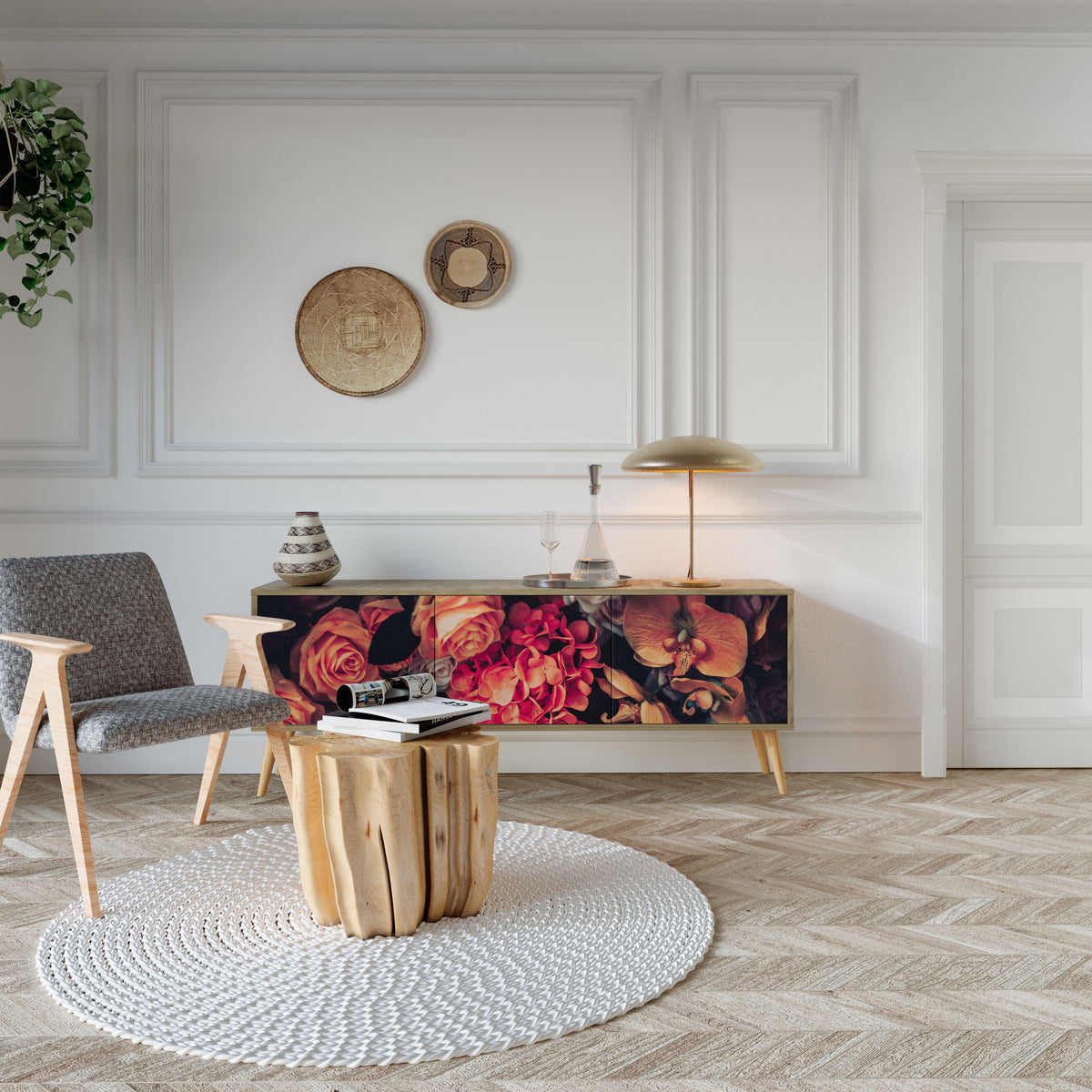 NEVERENDING BLOOM Mueble de TV de 3 Puertas