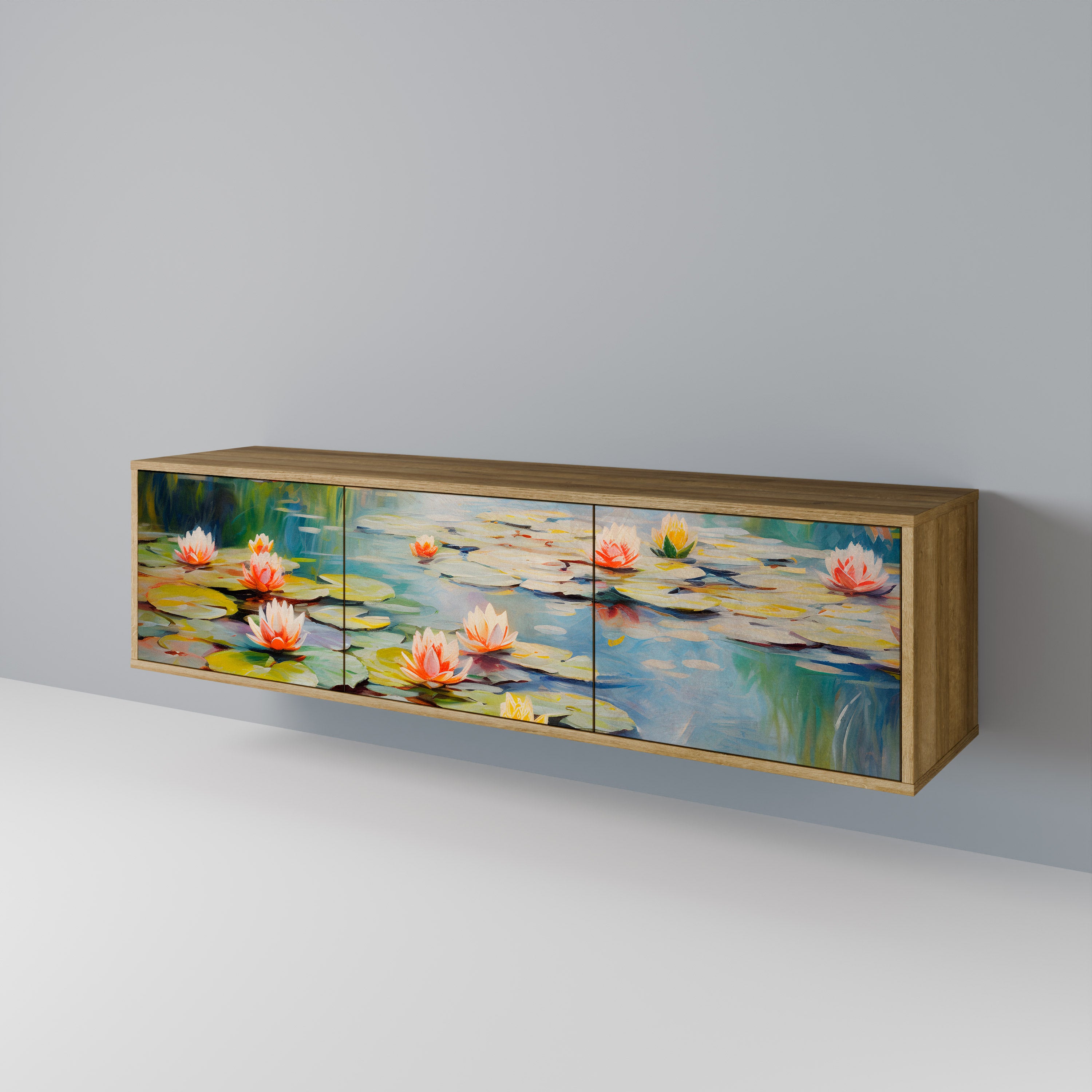 BLOOMING WATERS 3-Door TV Stand in Oak Effect