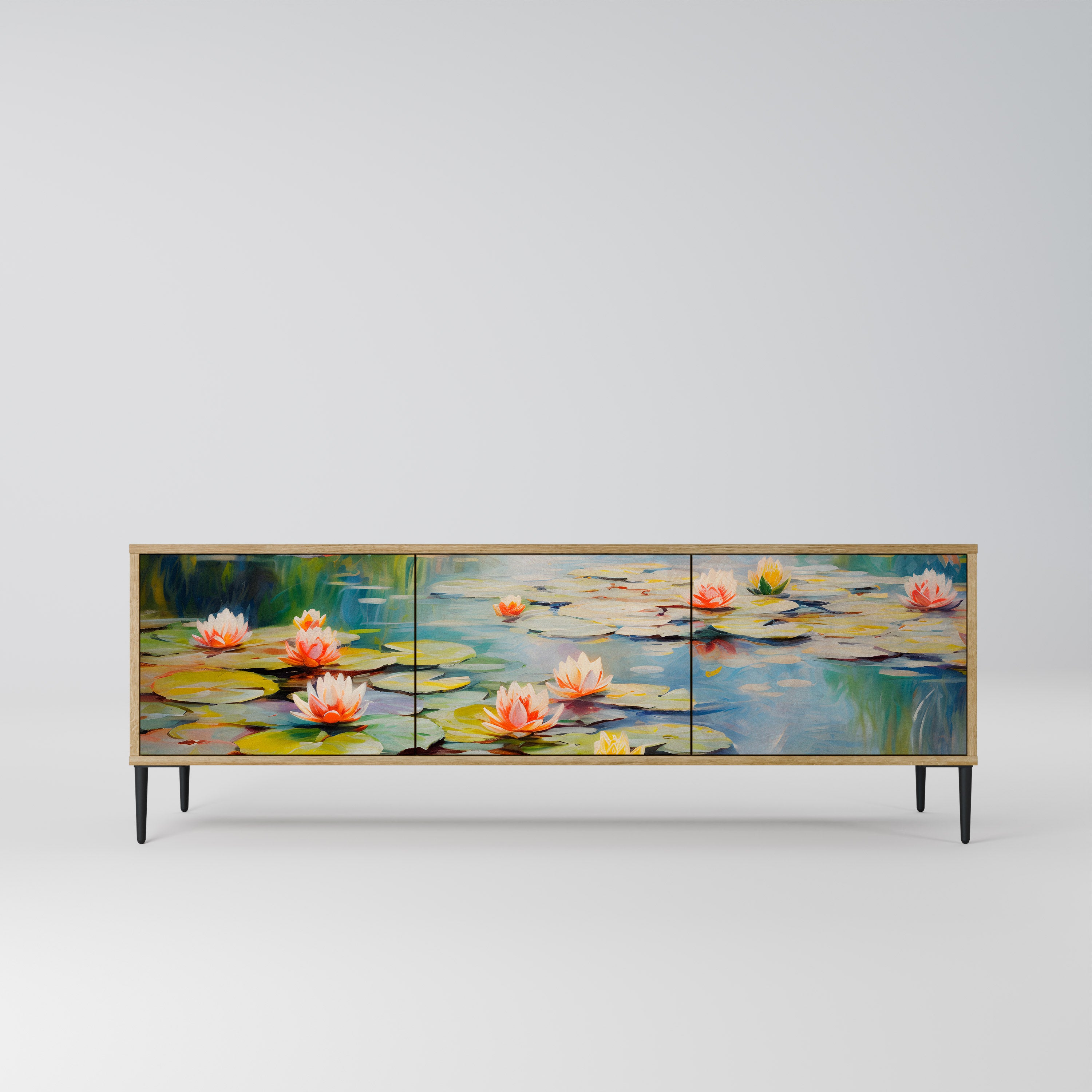 BLOOMING WATERS 3-Door TV Stand in Oak Effect
