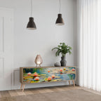 BLOOMING WATERS 3-Door TV Stand in Oak Effect