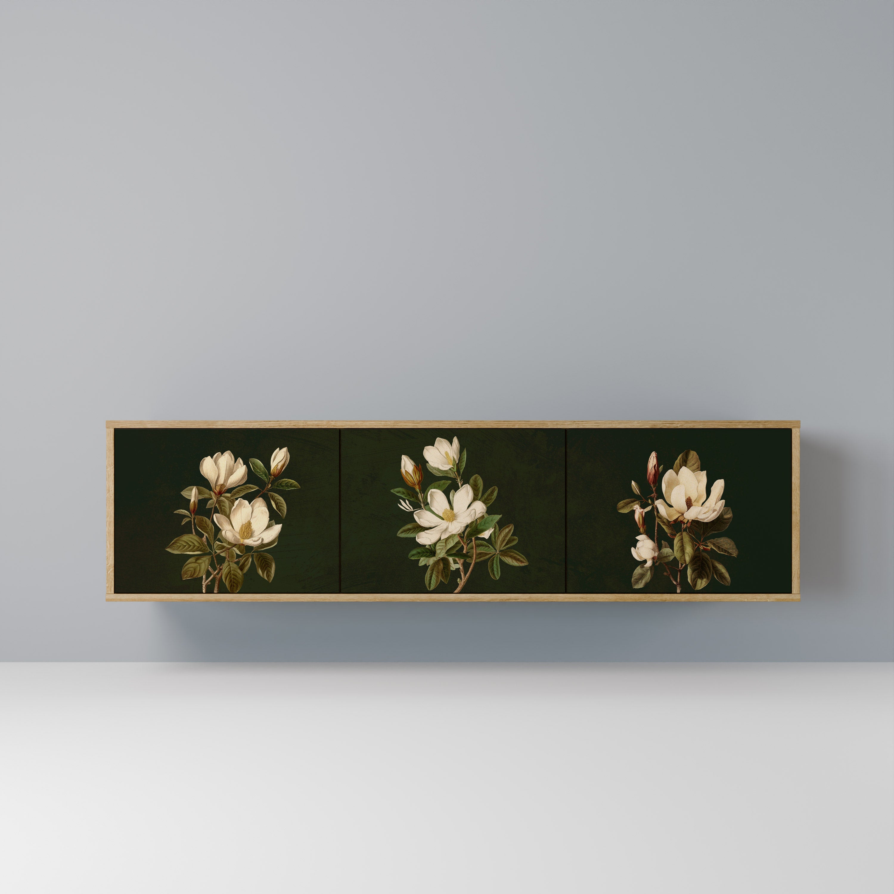 FLORAL NOIR 3-Door TV Stand in Oak Effect