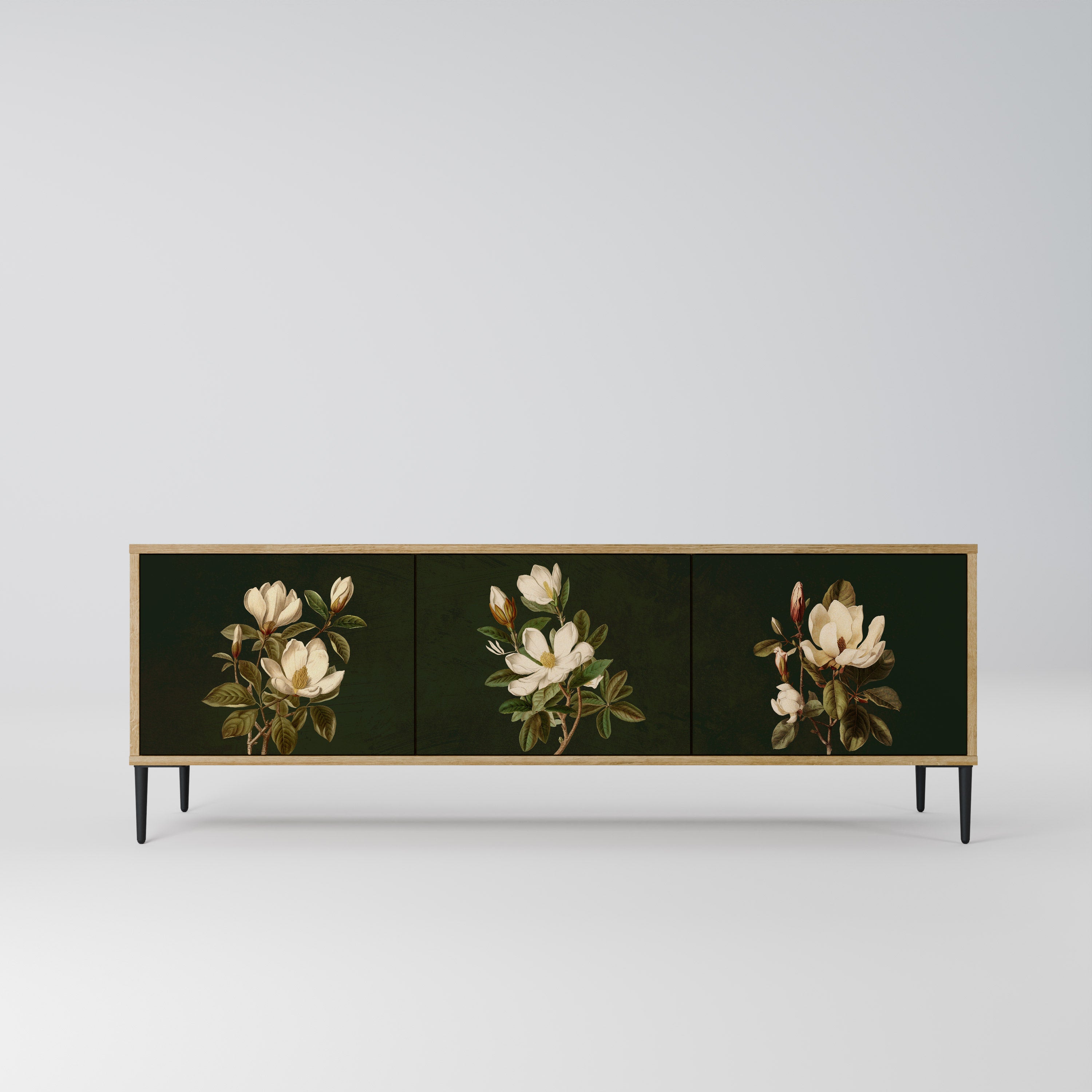 FLORAL NOIR 3-Door TV Stand in Oak Effect