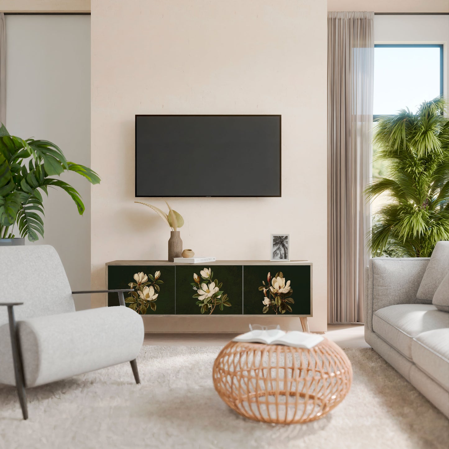 FLORAL NOIR Mueble de TV de 3 Puertas