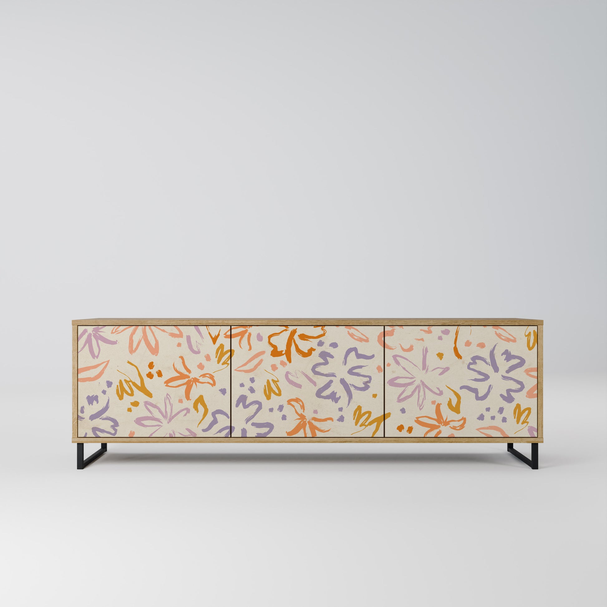 SPRING WHIMSY 3-Door TV Stand in Oak Effect