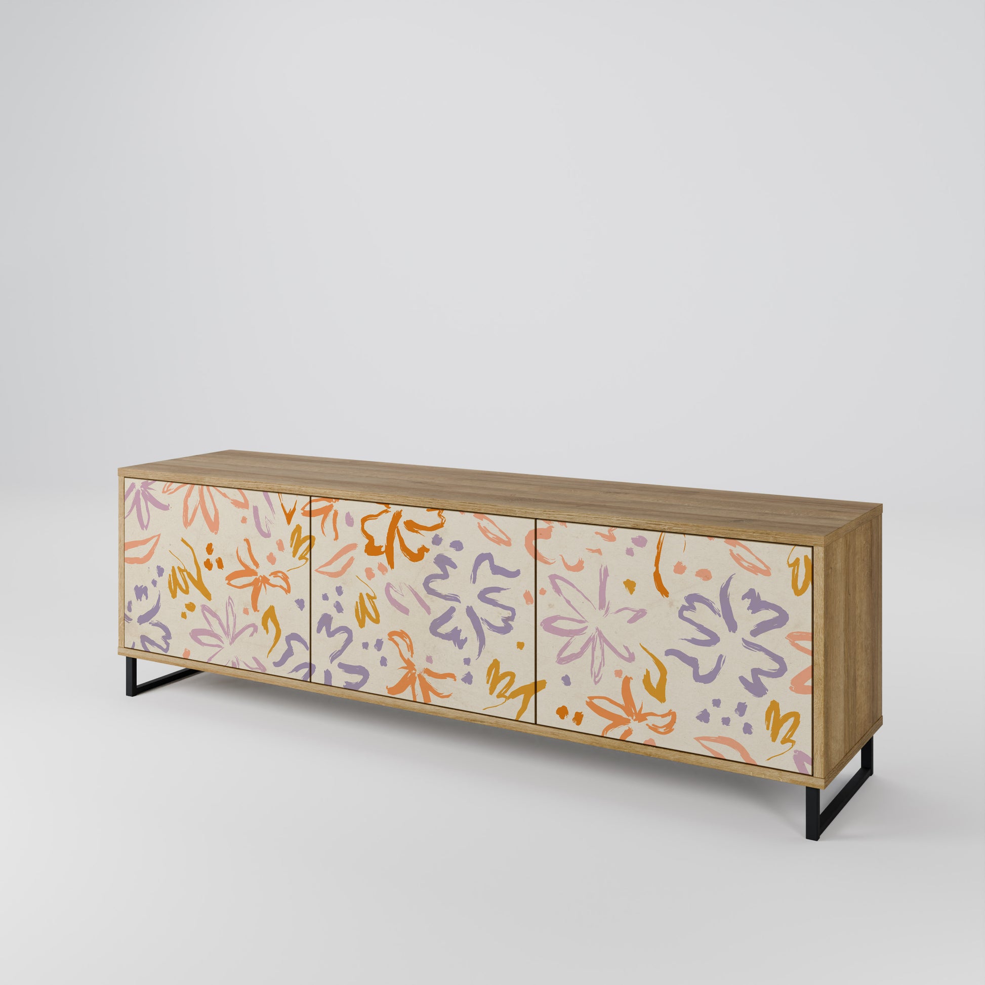 SPRING WHIMSY 3-Door TV Stand in Oak Effect