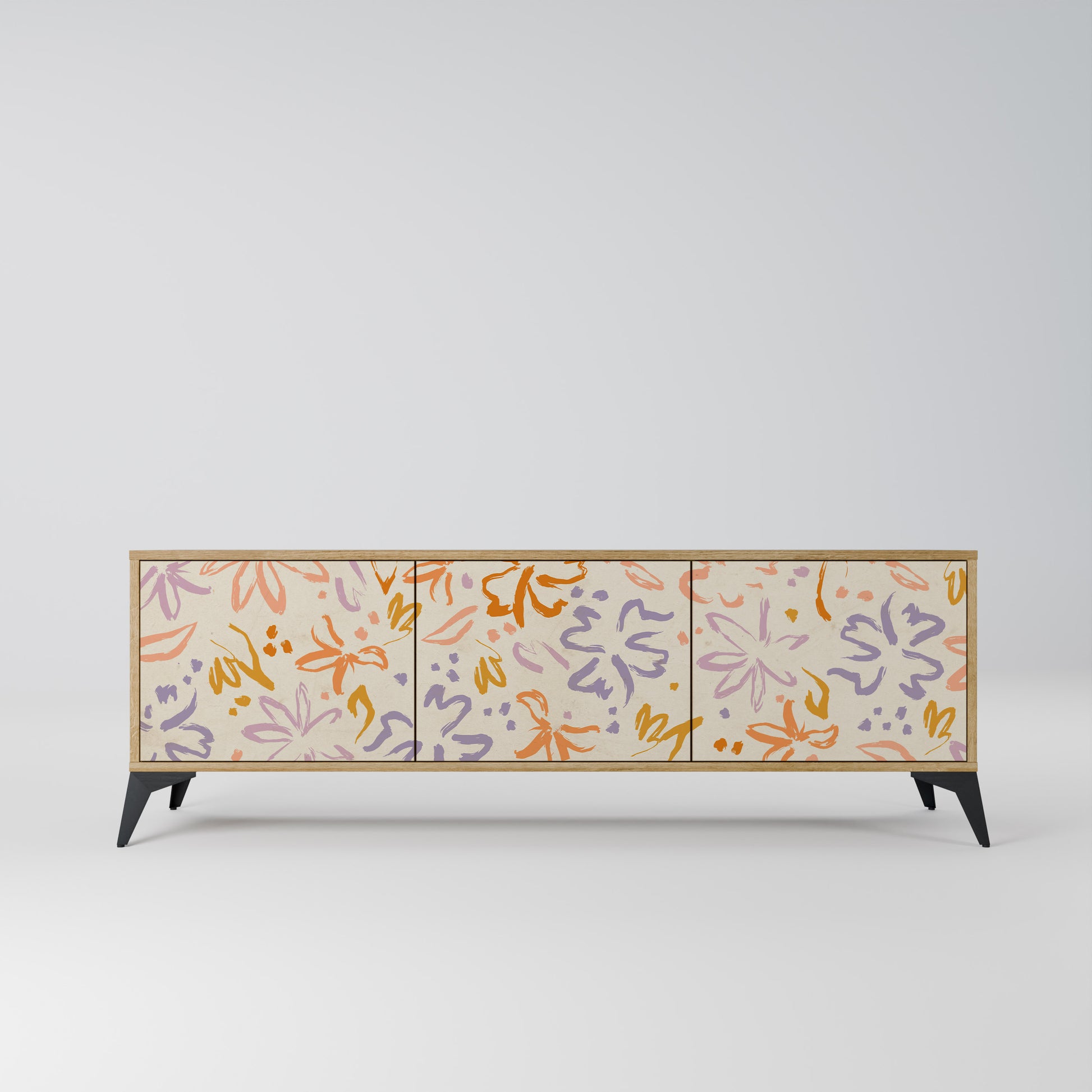 SPRING WHIMSY 3-Door TV Stand in Oak Effect