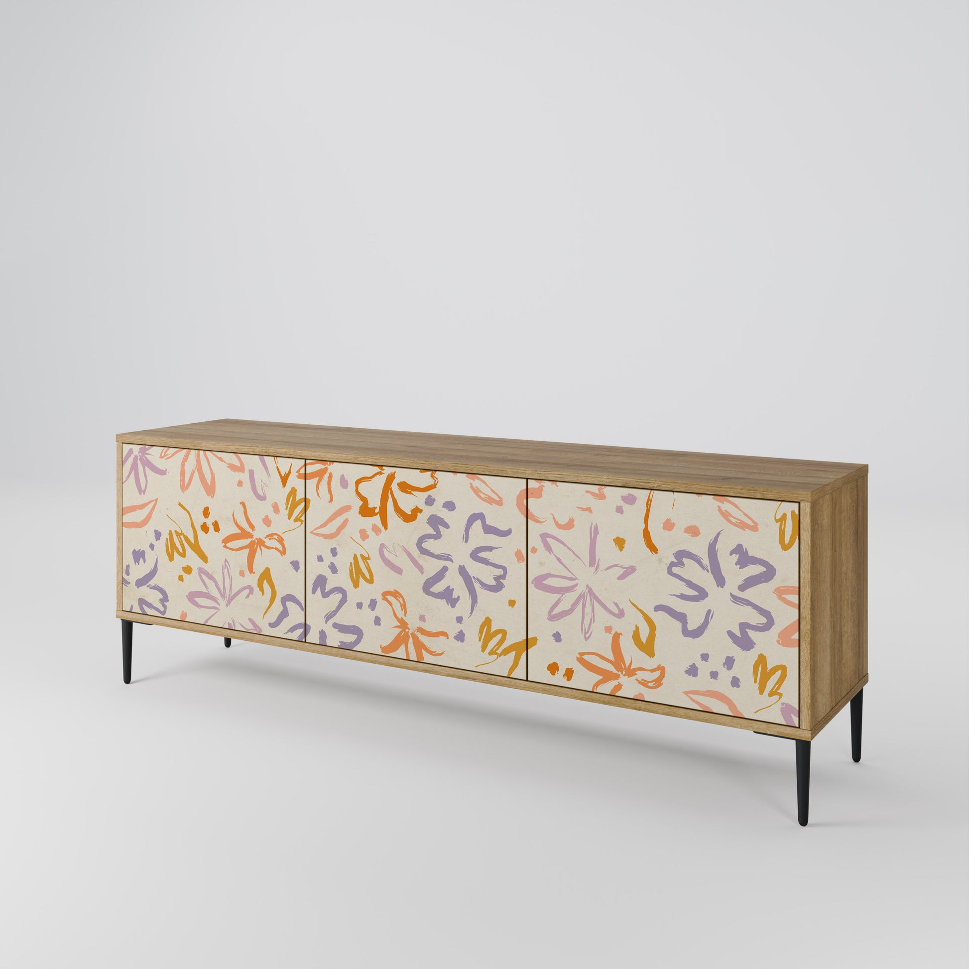 SPRING WHIMSY 3-Door TV Stand in Oak Effect