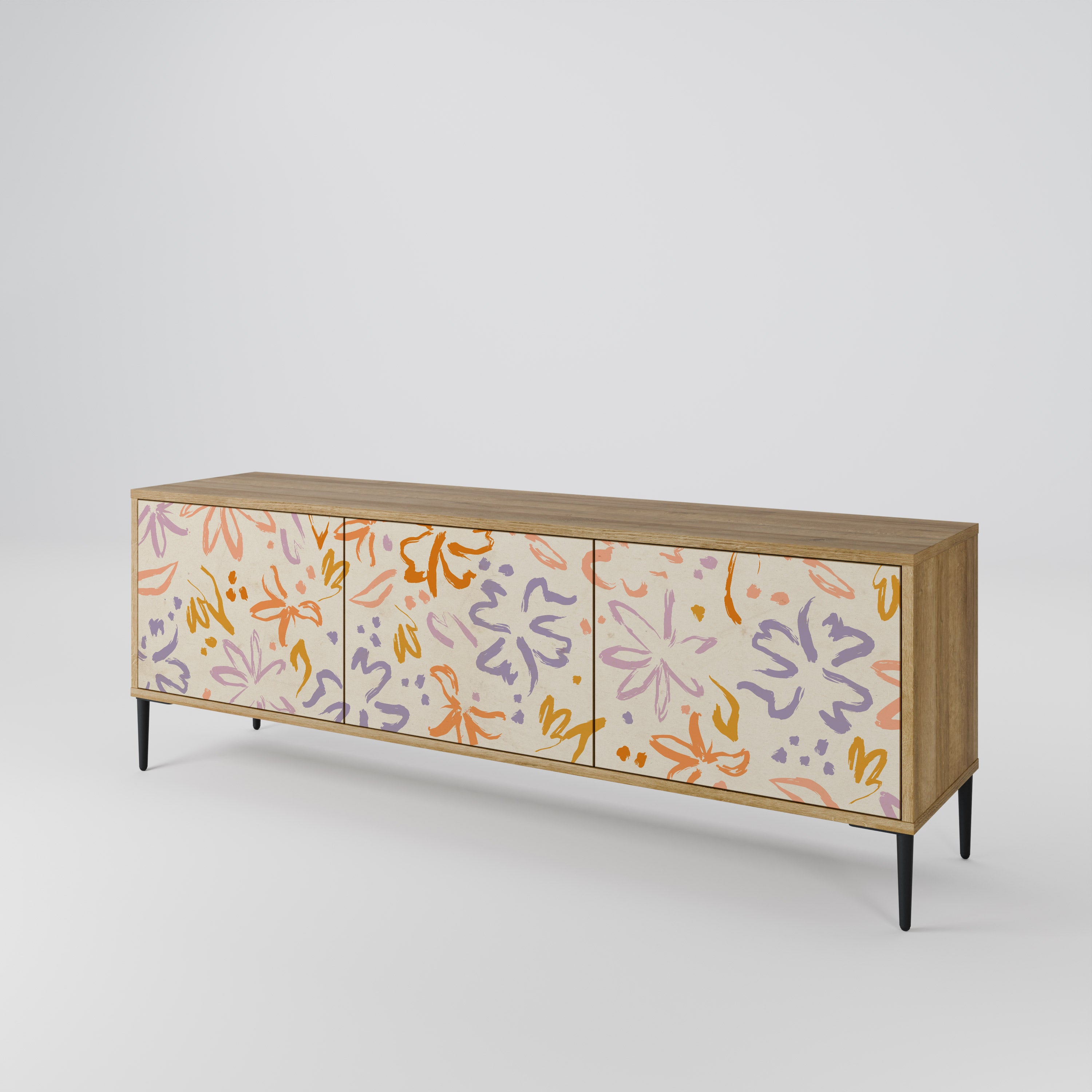 SPRING WHIMSY 3-Door TV Stand in Oak Effect