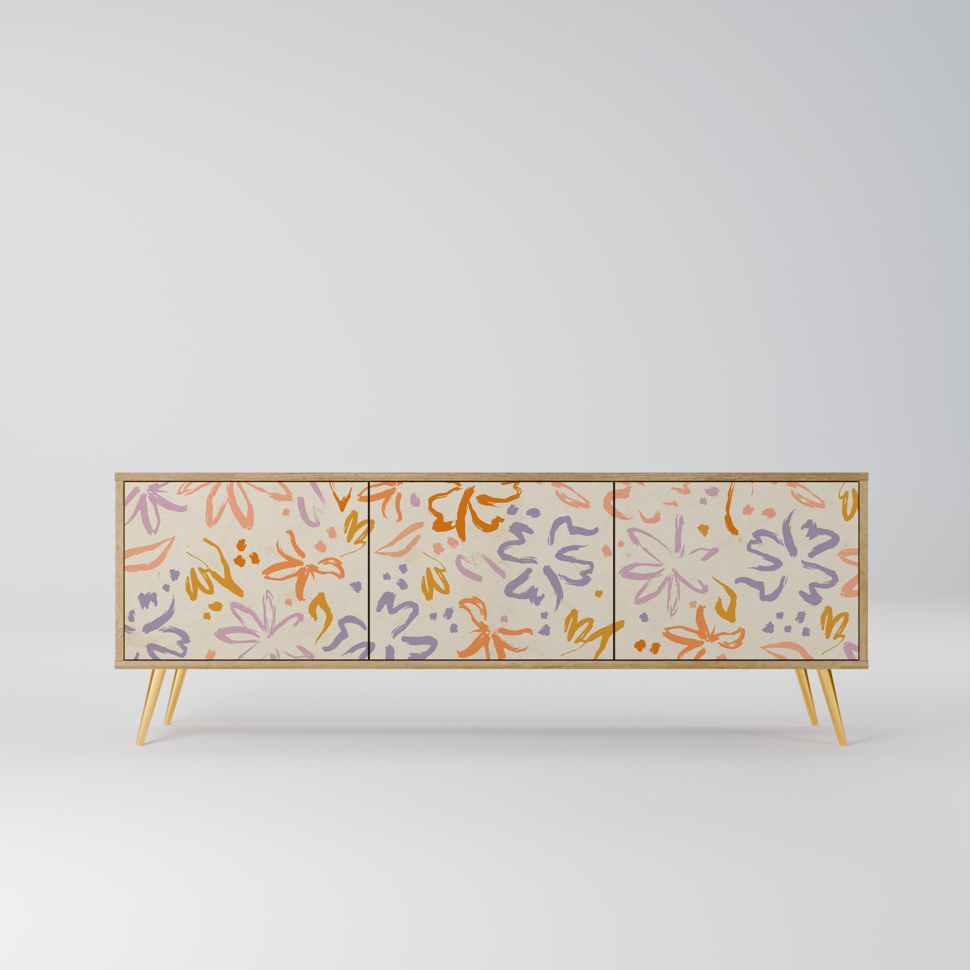SPRING WHIMSY 3-Door TV Stand in Oak Effect