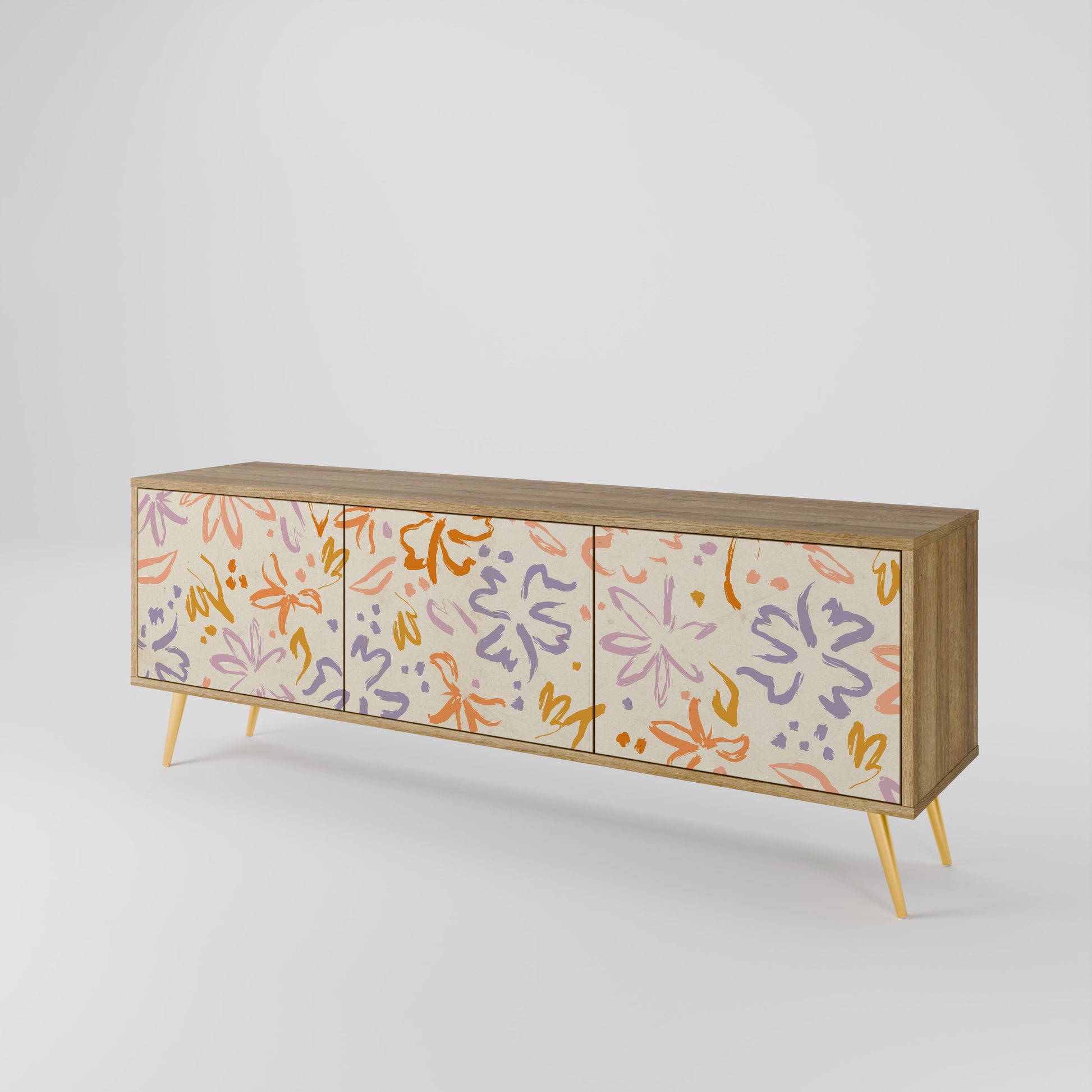 SPRING WHIMSY 3-Door TV Stand in Oak Effect