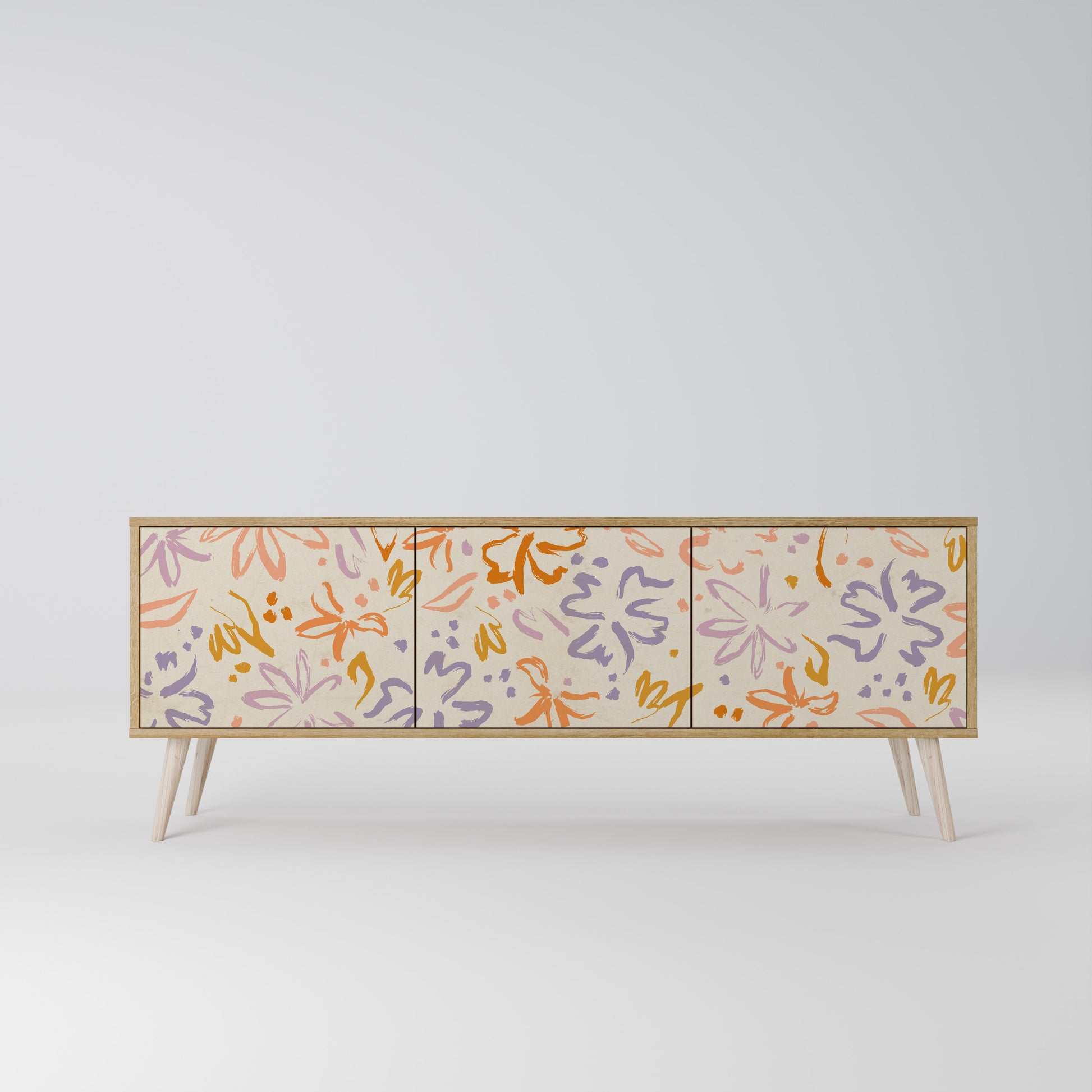 SPRING WHIMSY 3-Door TV Stand in Oak Effect