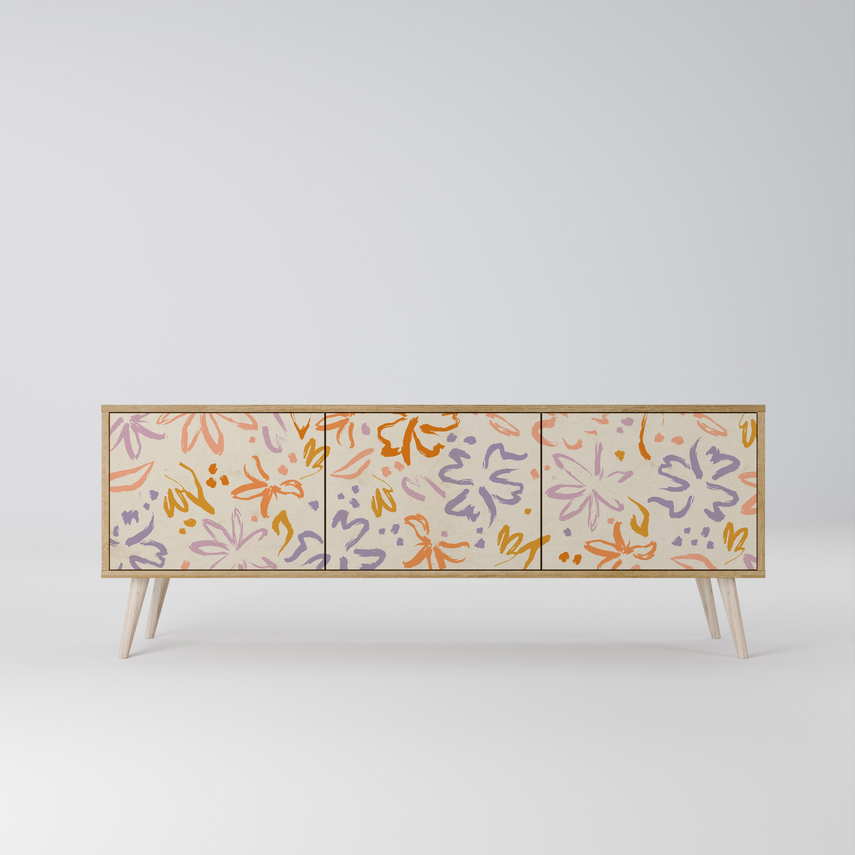 SPRING WHIMSY 3-Door TV Stand in Oak Effect