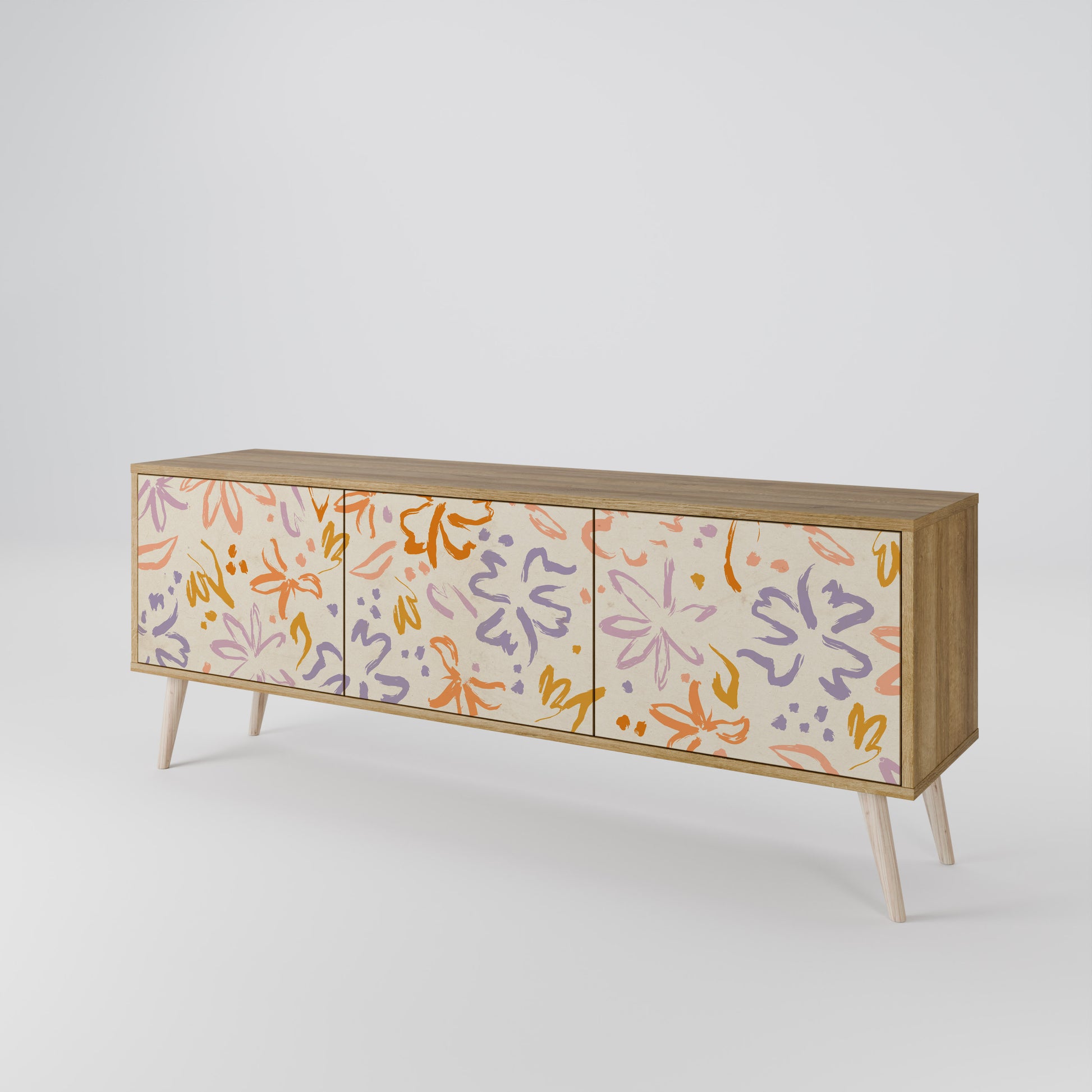 SPRING WHIMSY 3-Door TV Stand in Oak Effect