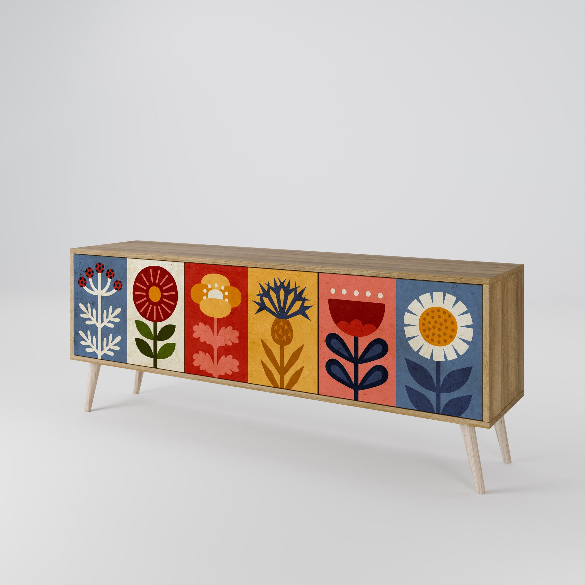 SCANDIC FLOWERET 3-Door TV Stand in Oak Effect