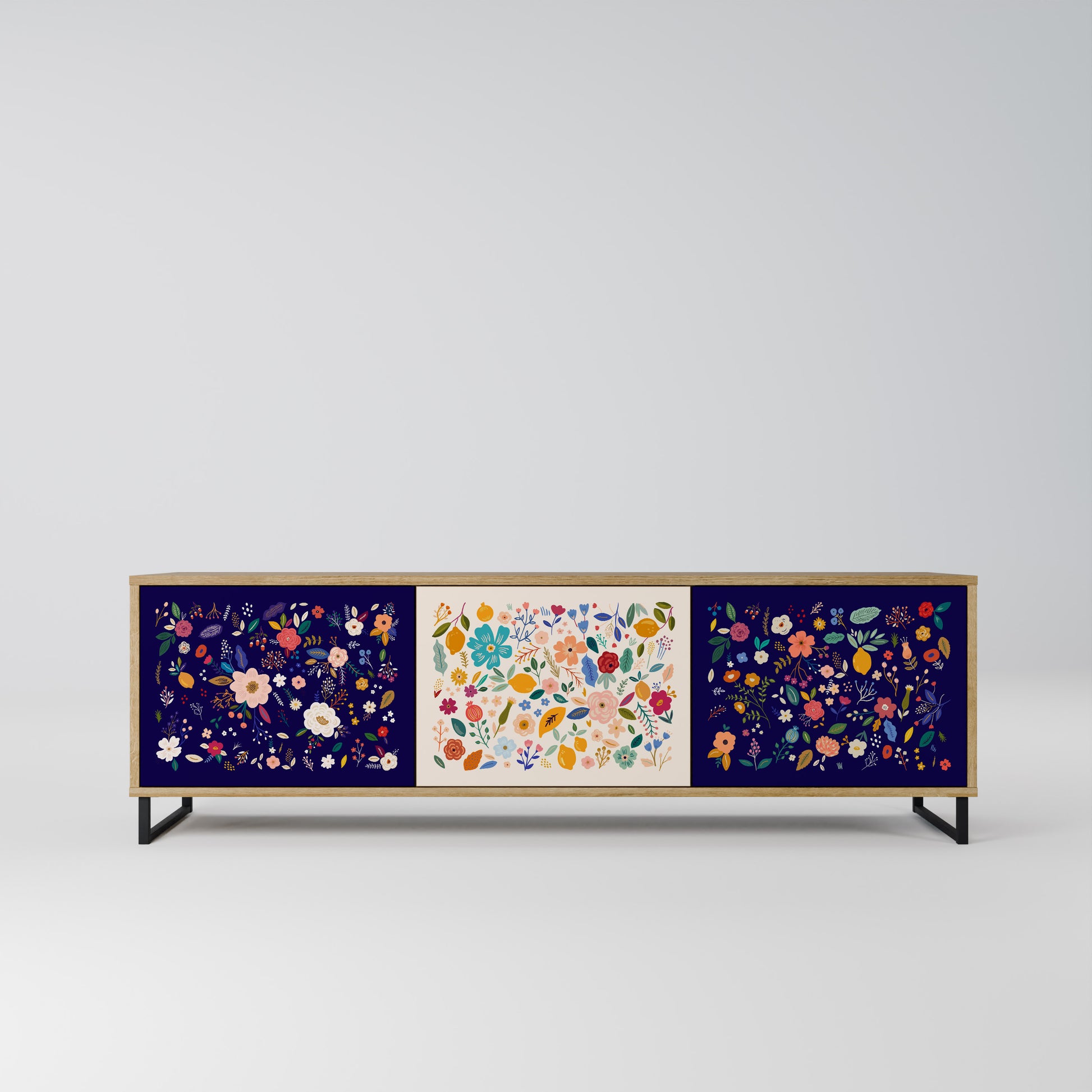 FLORAL COMBINATION 3-Door TV Stand in Oak Effect