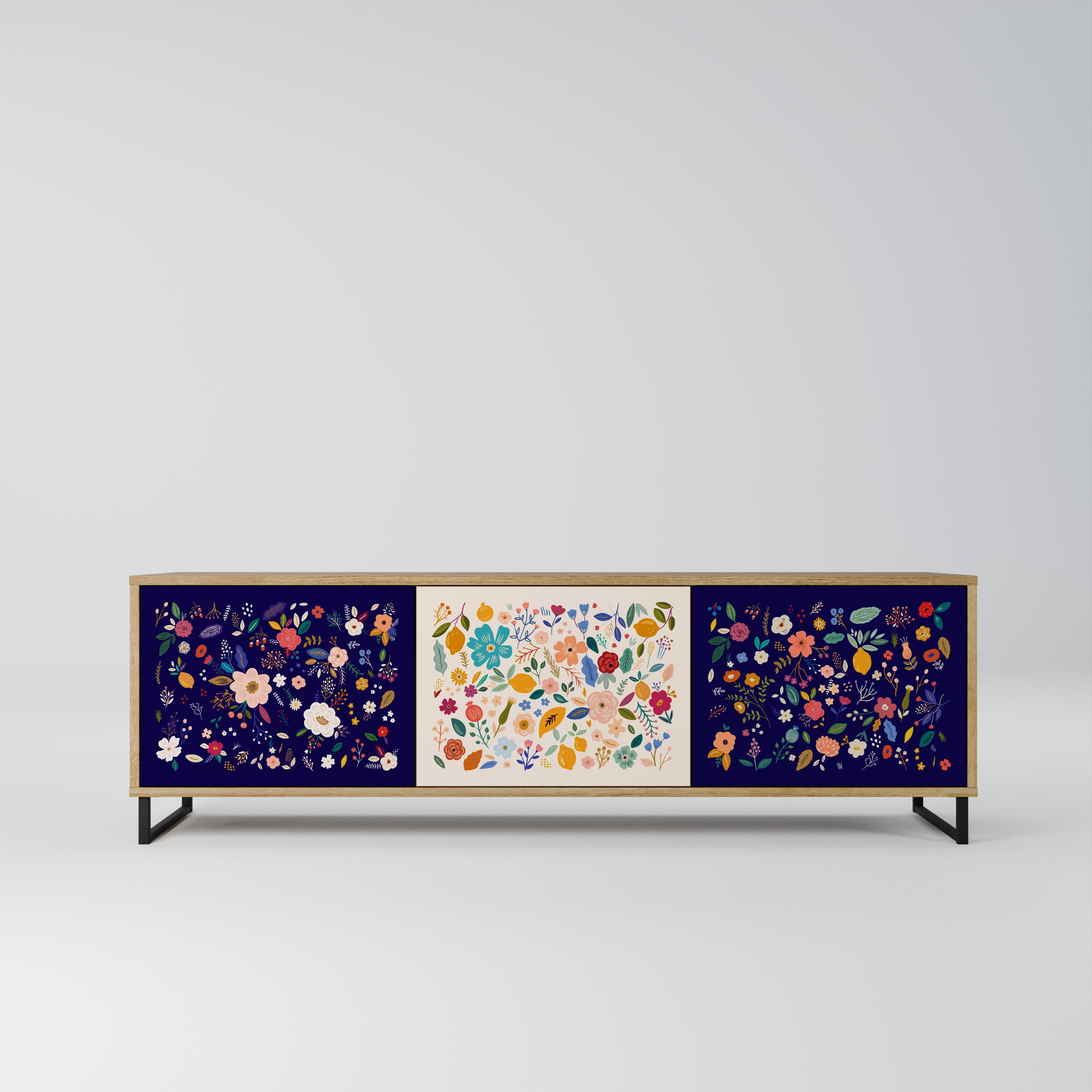 FLORAL COMBINATION 3-Door TV Stand in Oak Effect