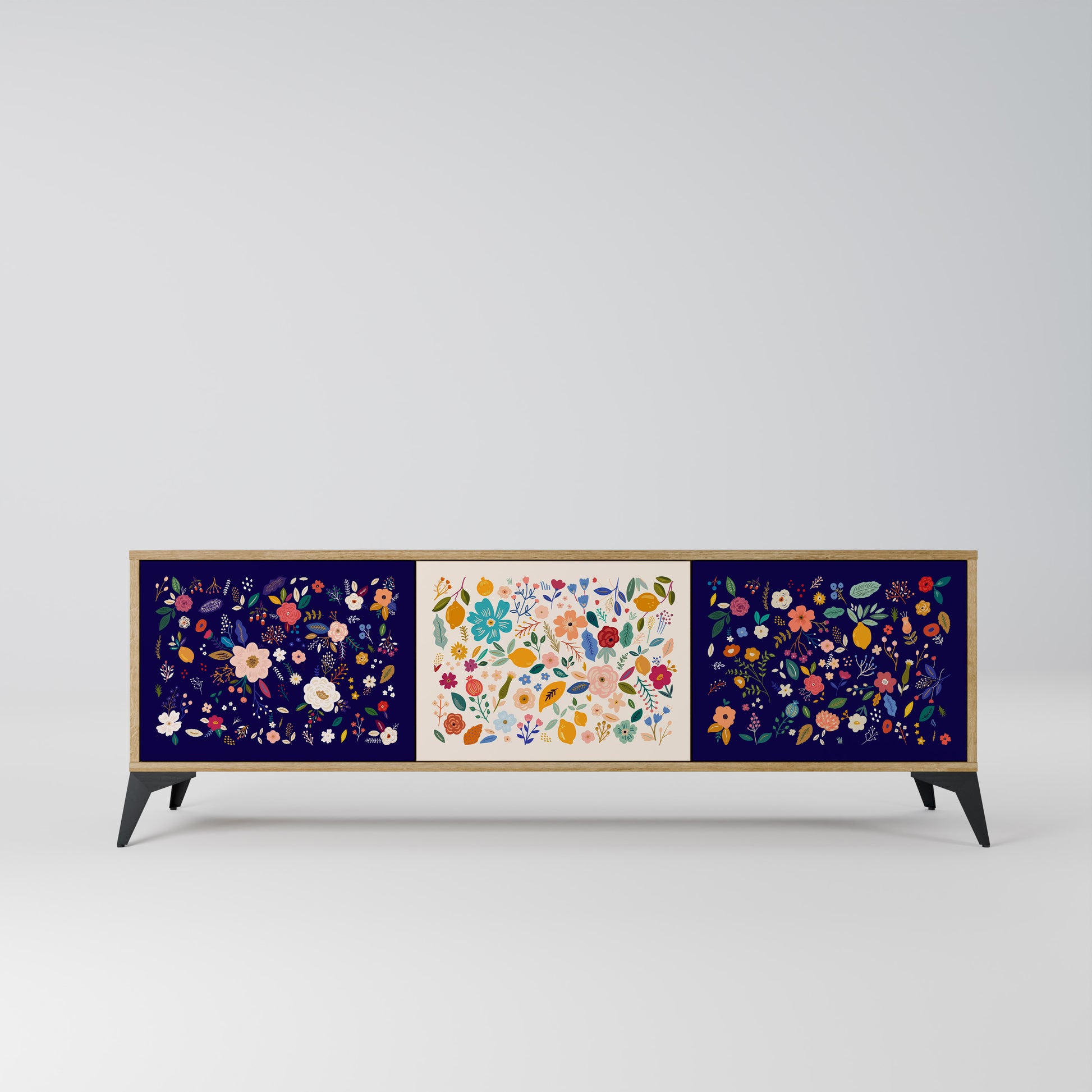 FLORAL COMBINATION 3-Door TV Stand in Oak Effect