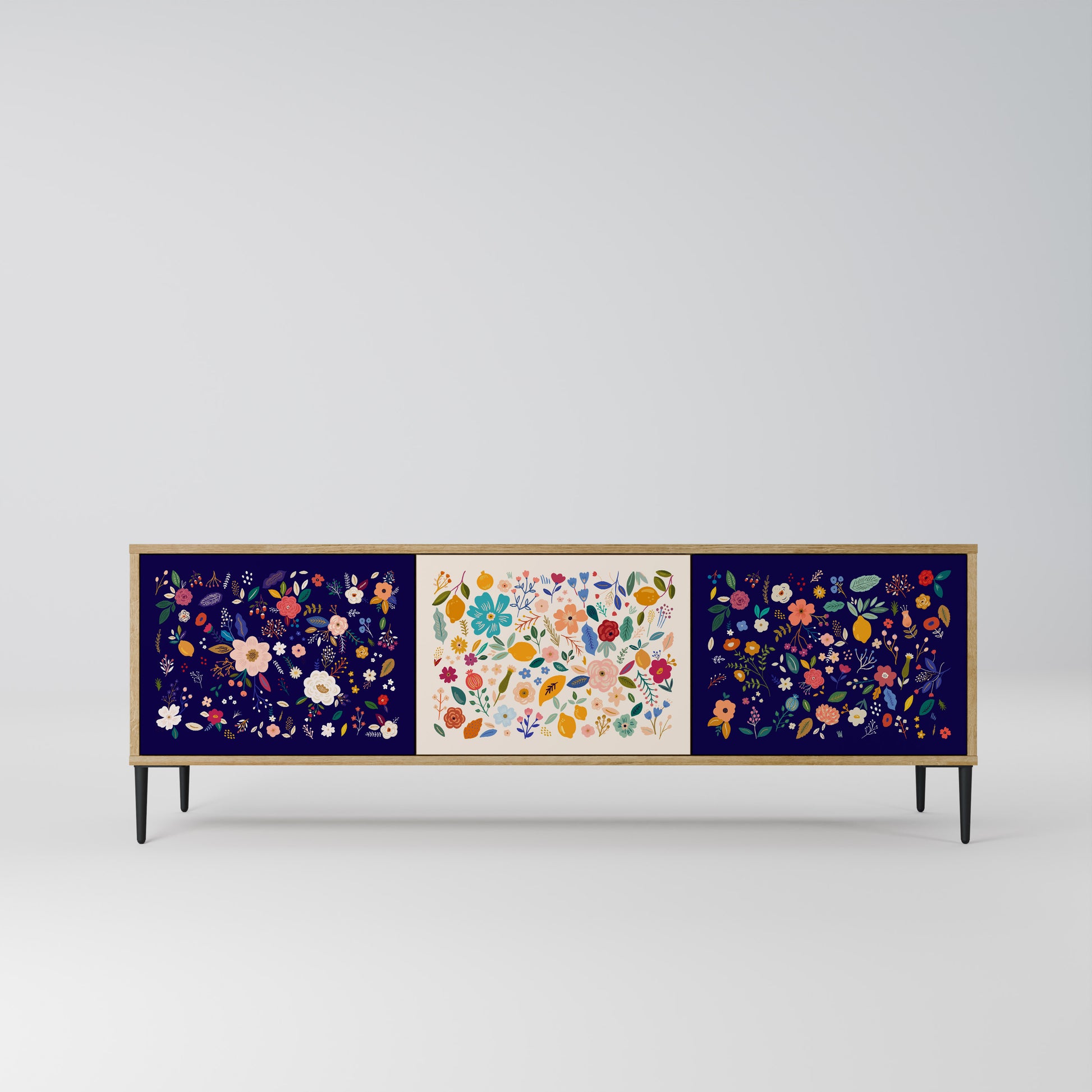 FLORAL COMBINATION 3-Door TV Stand in Oak Effect