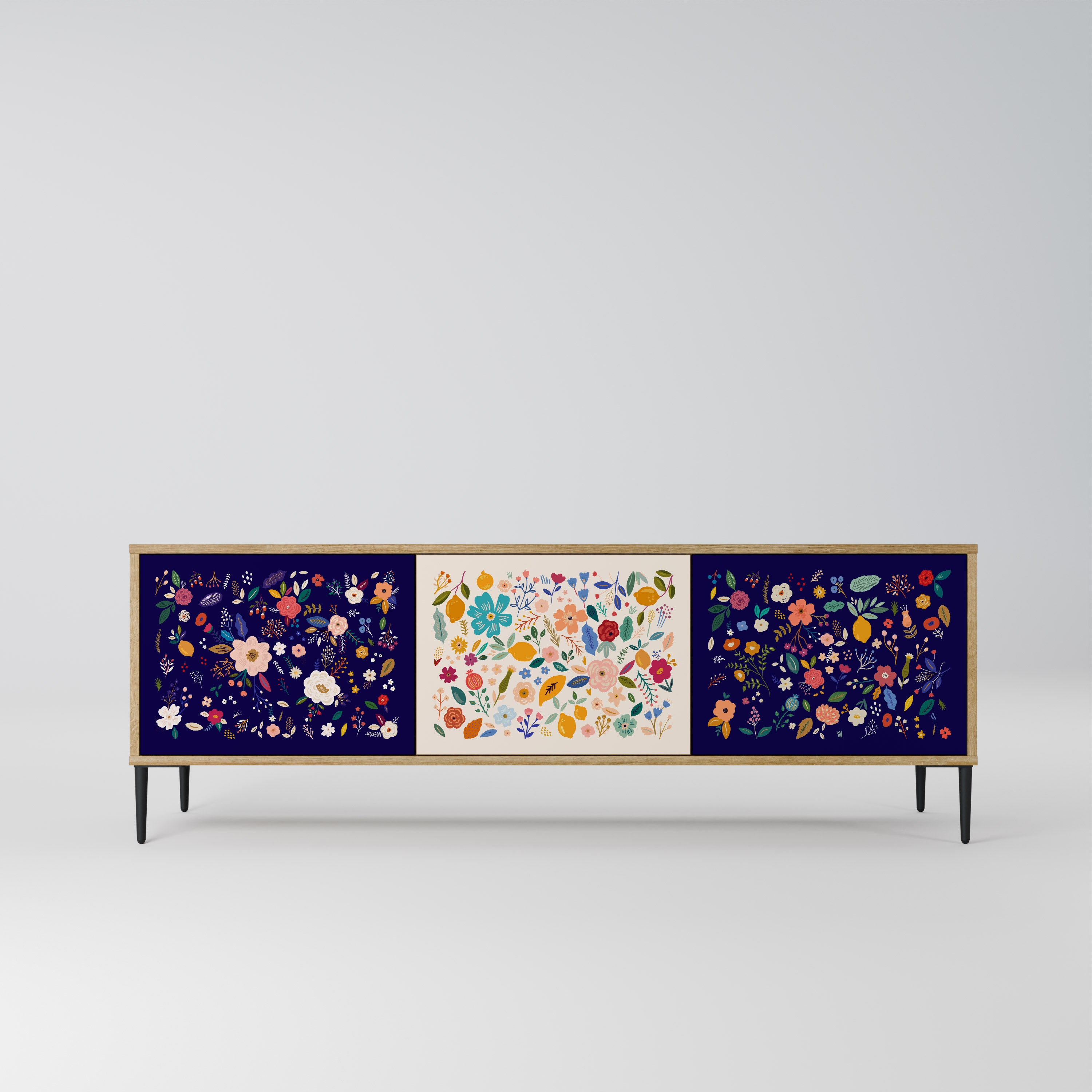 FLORAL COMBINATION 3-Door TV Stand in Oak Effect