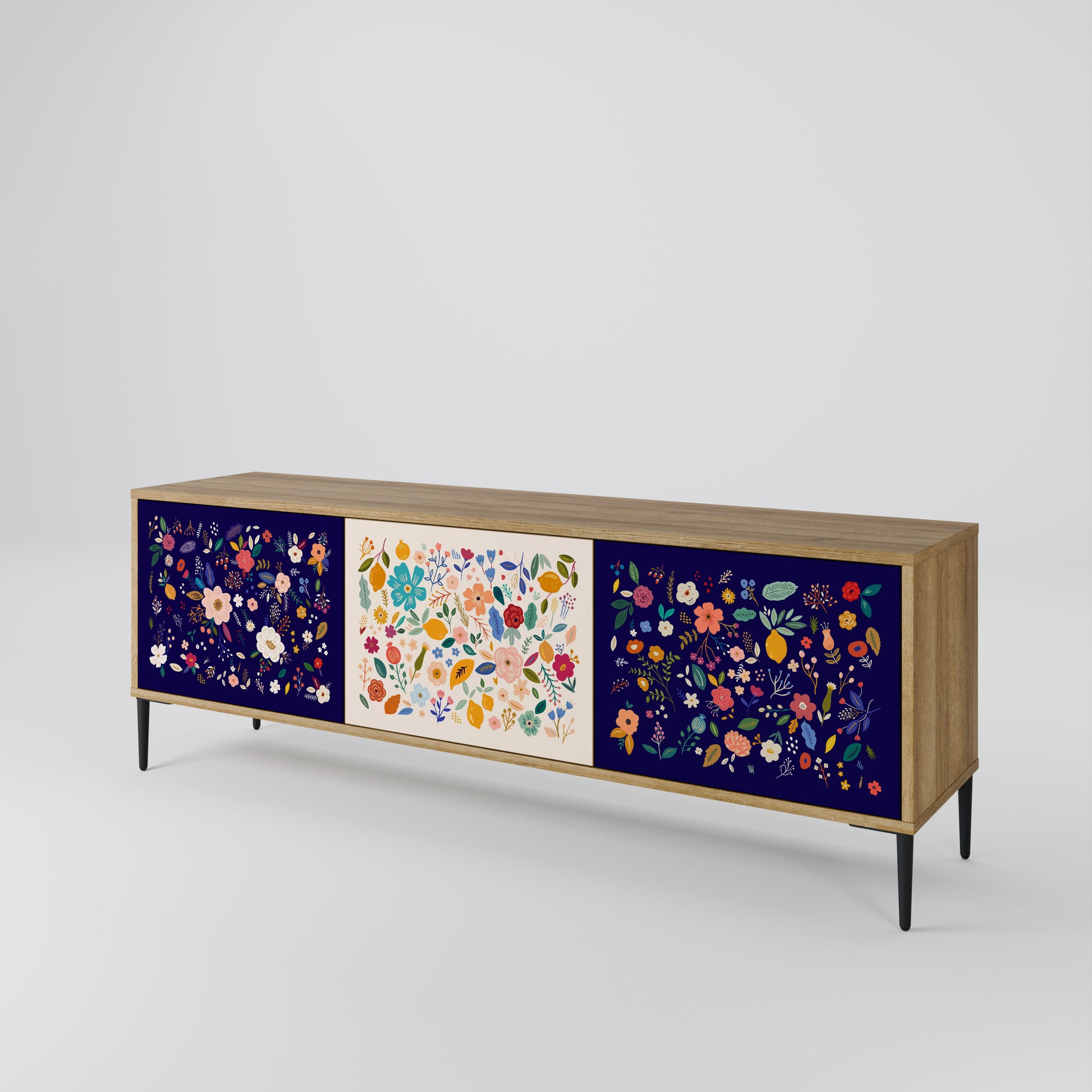 FLORAL COMBINATION 3-Door TV Stand in Oak Effect
