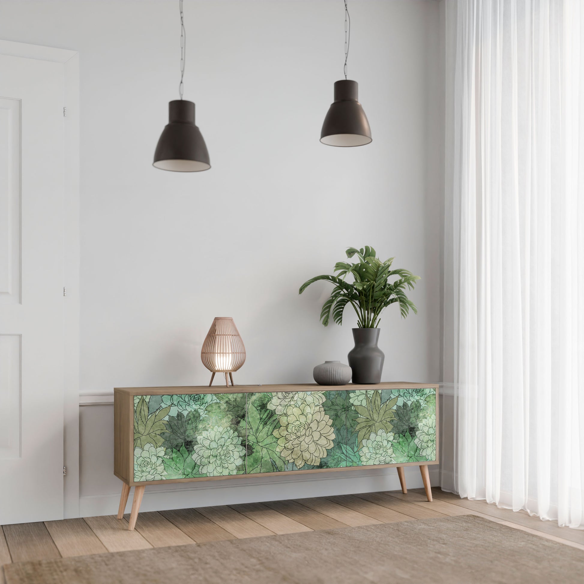 SUCCULENT CLUSTER 3-Door TV Stand in Oak Effect