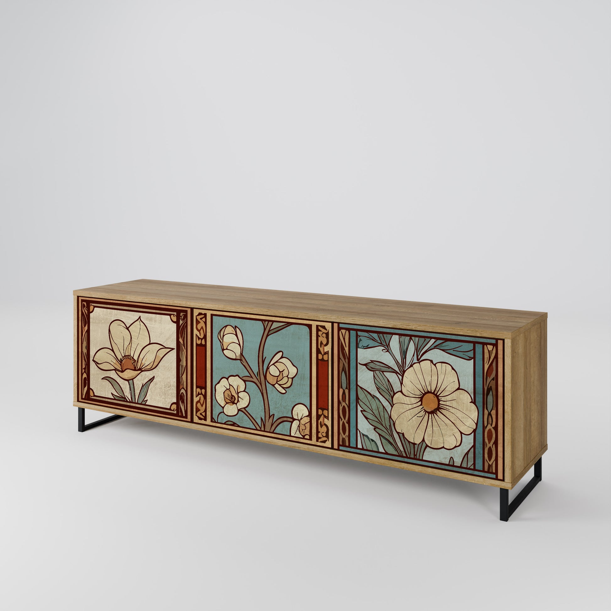 TIMELESS FLORA 3-Door TV Stand in Oak Effect