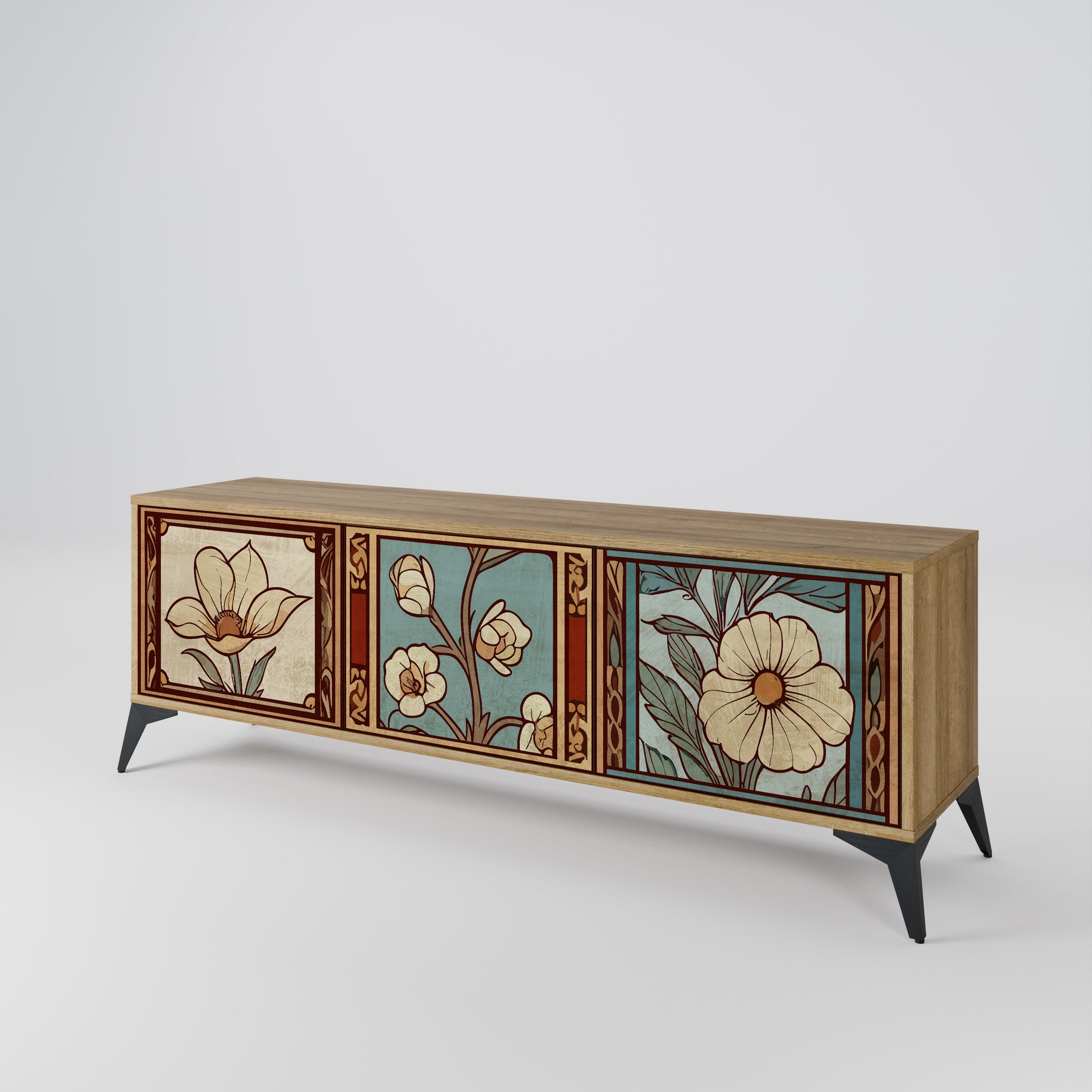 TIMELESS FLORA 3-Door TV Stand in Oak Effect