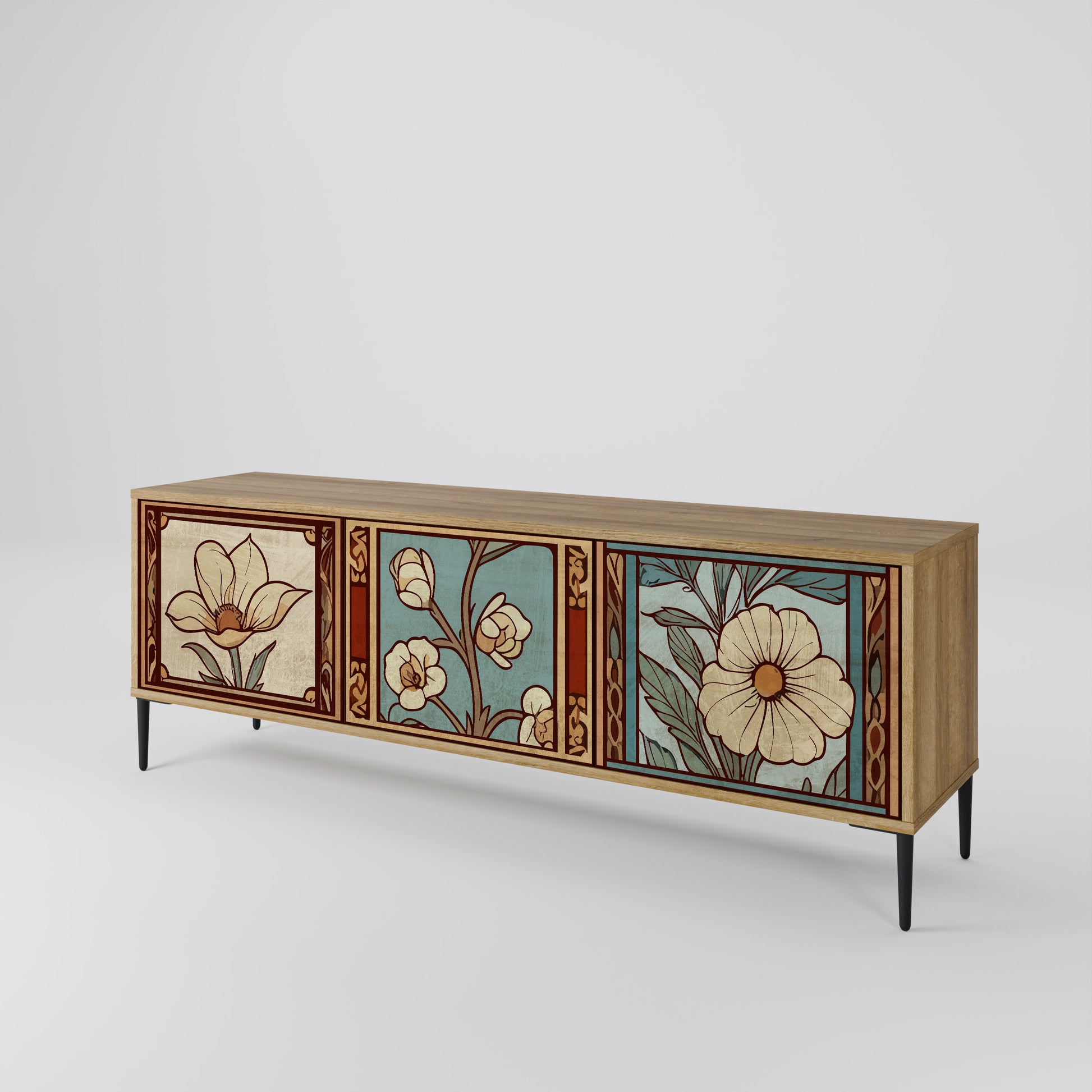 TIMELESS FLORA 3-Door TV Stand in Oak Effect