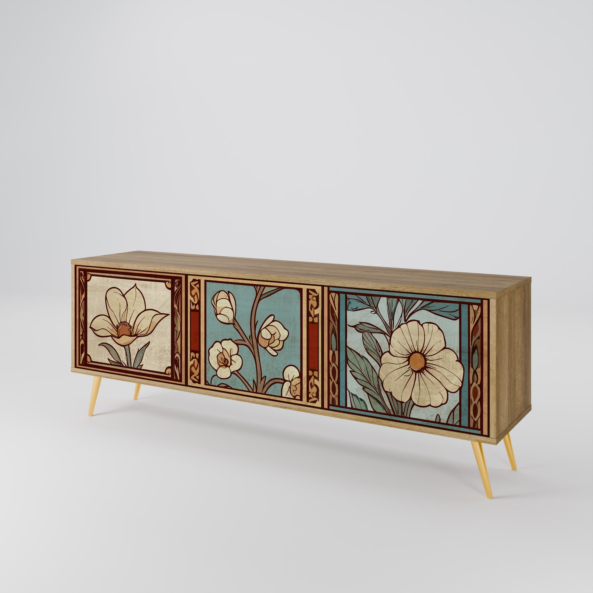 TIMELESS FLORA 3-Door TV Stand in Oak Effect