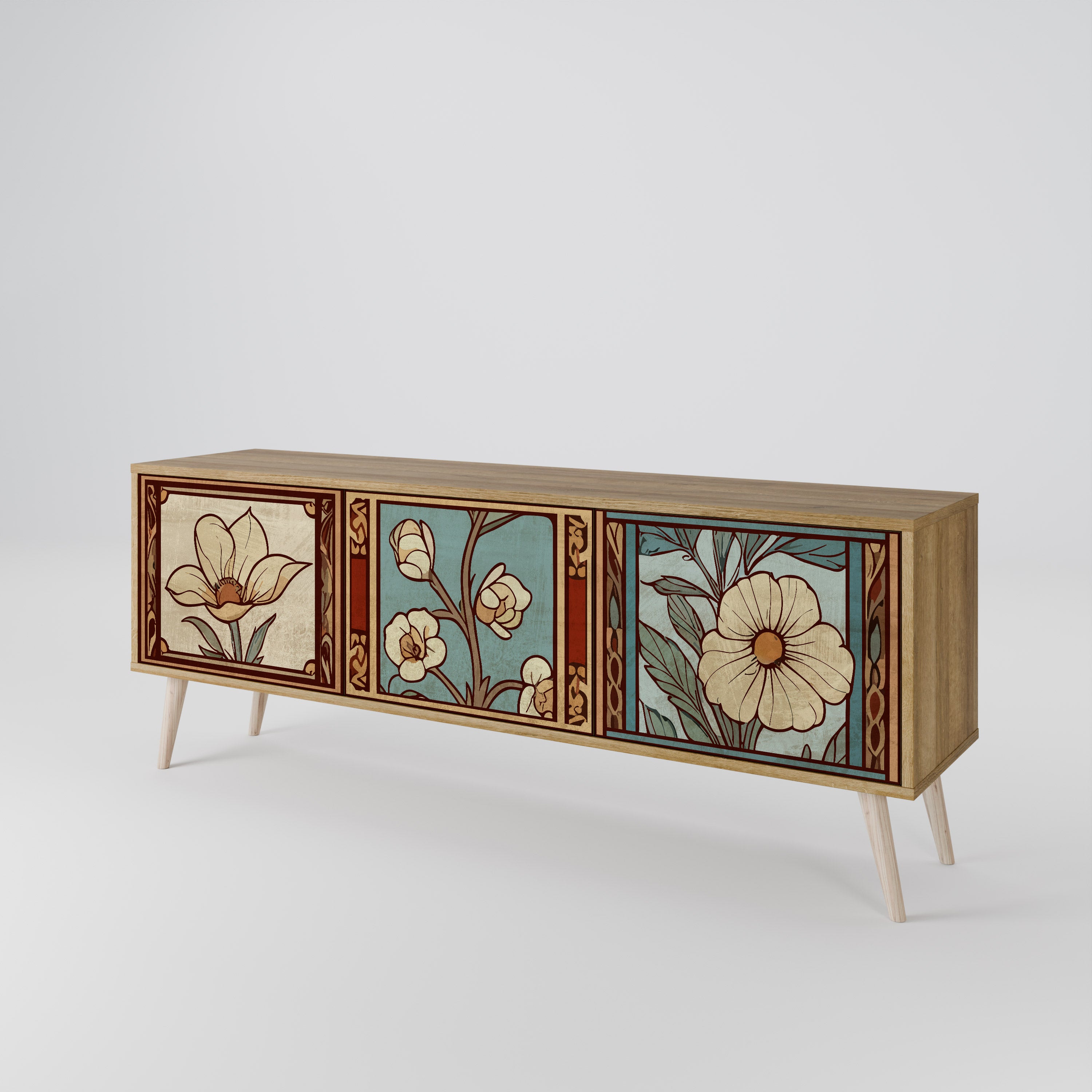 TIMELESS FLORA 3-Door TV Stand in Oak Effect