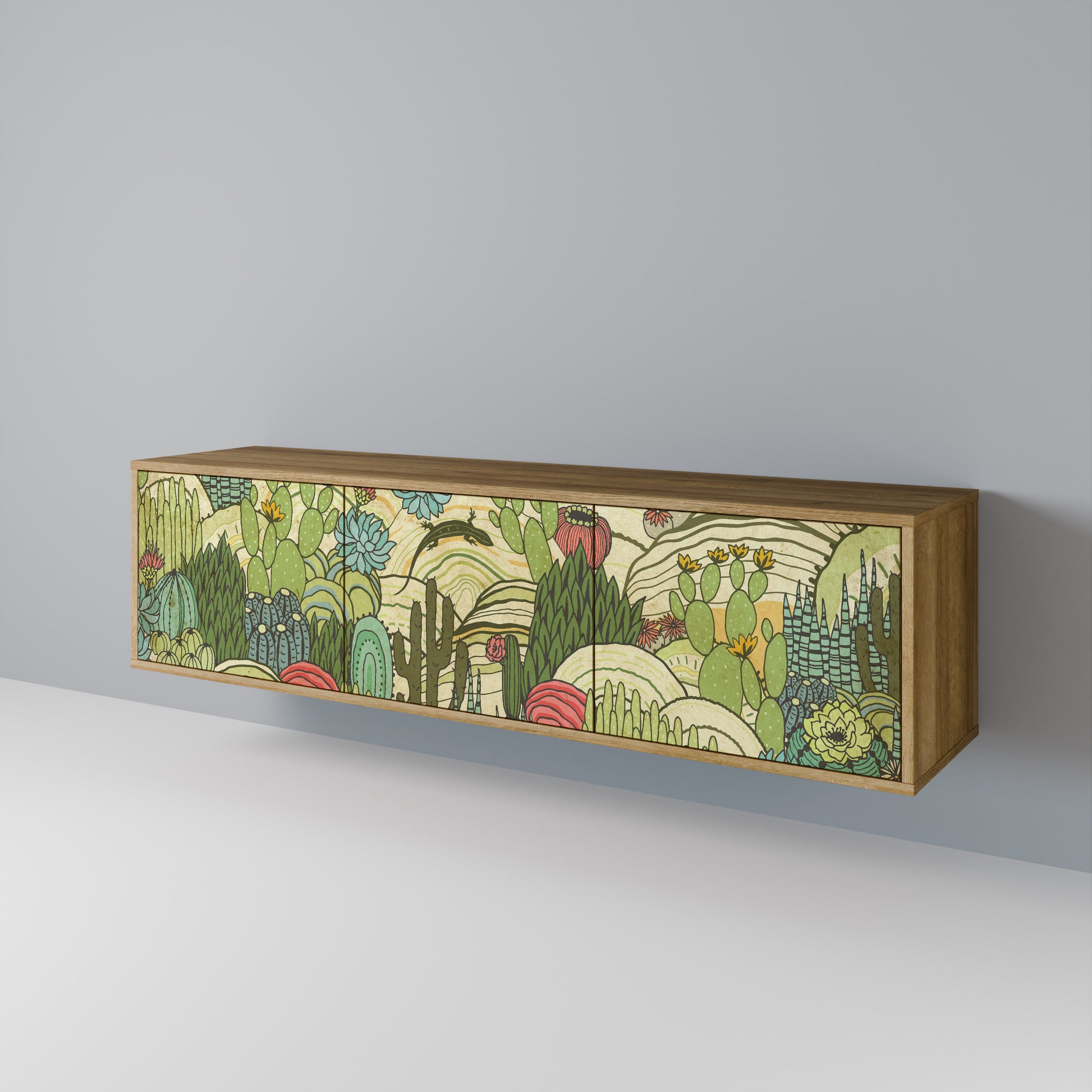 SUCCULENTS KALEIDOSCOPE 3-Door TV Stand in Oak Effect