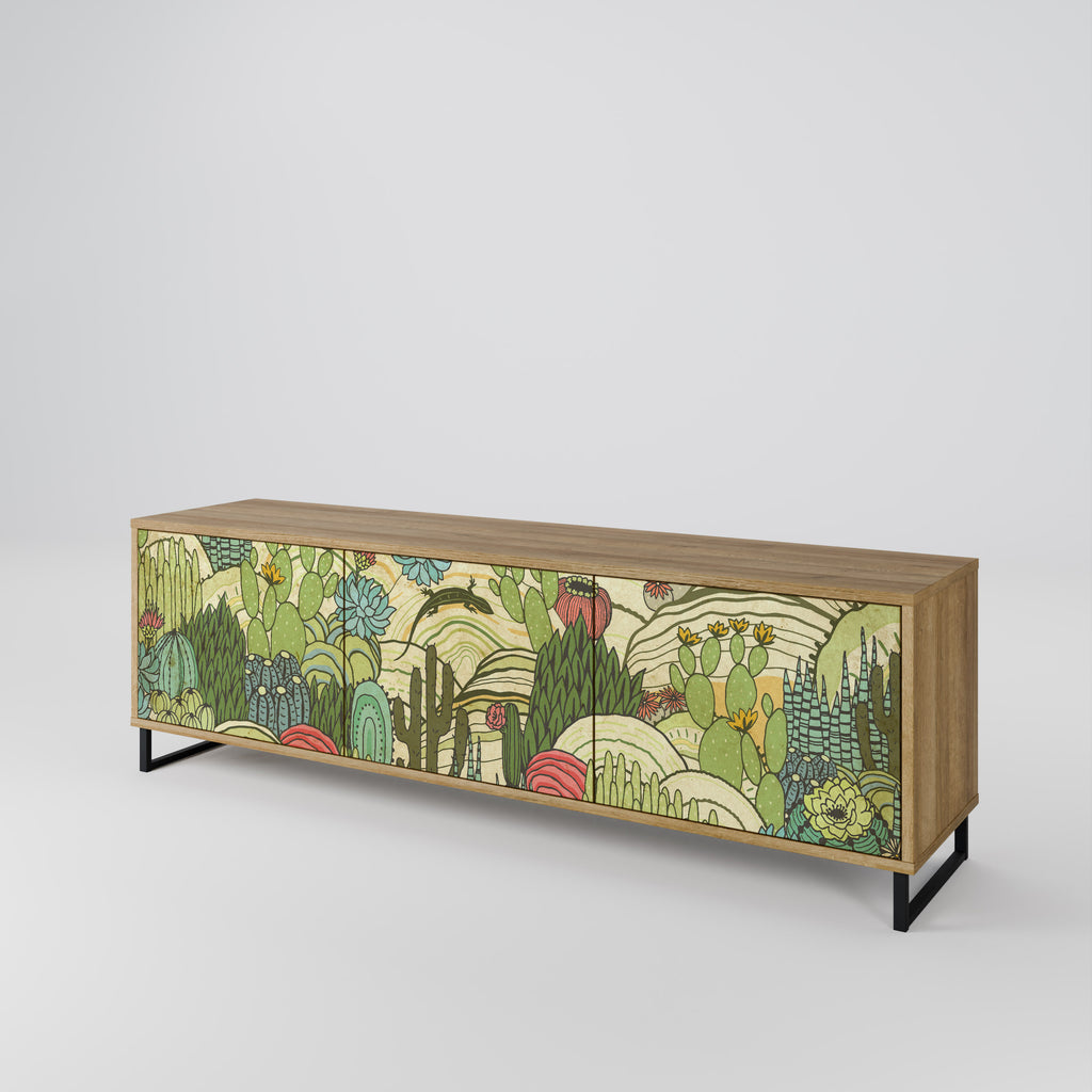 SUCCULENTS KALEIDOSCOPE 3-Door TV Stand in Oak Effect