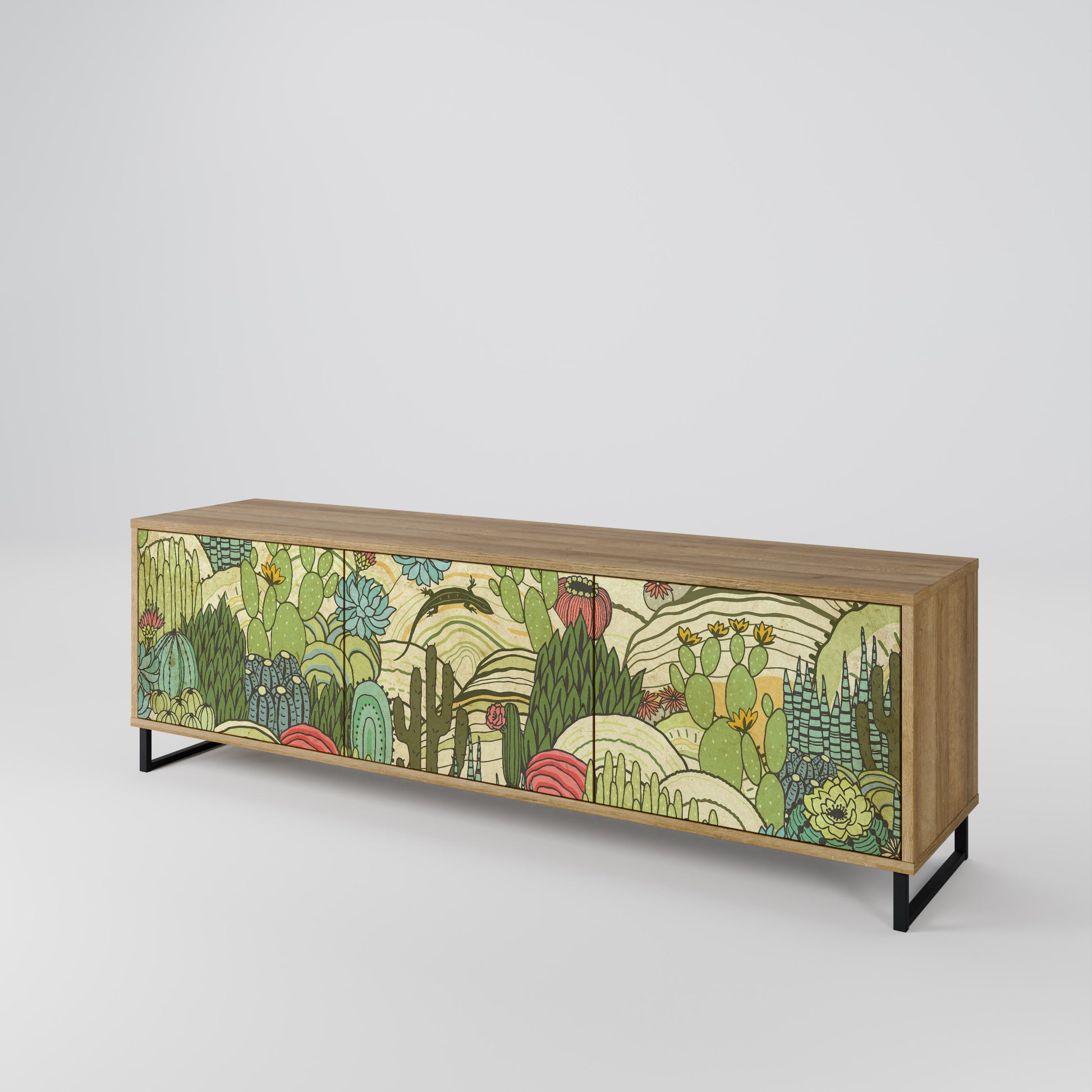 SUCCULENTS KALEIDOSCOPE 3-Door TV Stand in Oak Effect