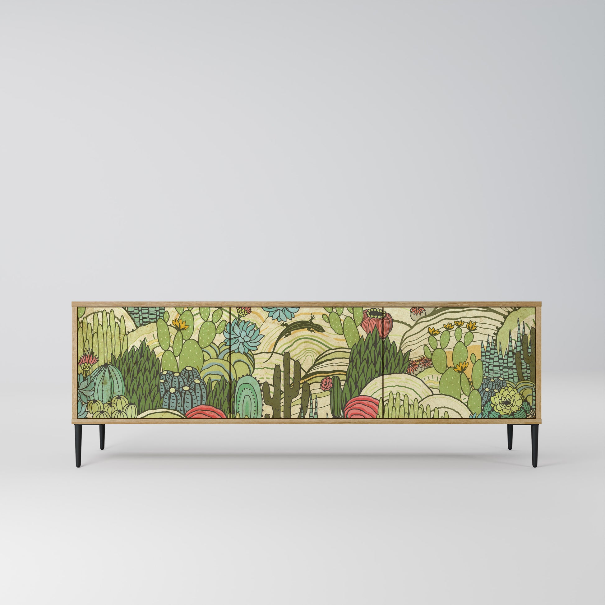 SUCCULENTS KALEIDOSCOPE 3-Door TV Stand in Oak Effect