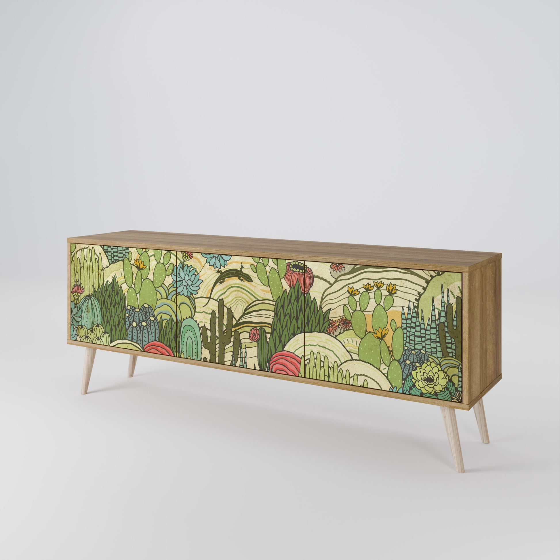 SUCCULENTS KALEIDOSCOPE 3-Door TV Stand in Oak Effect