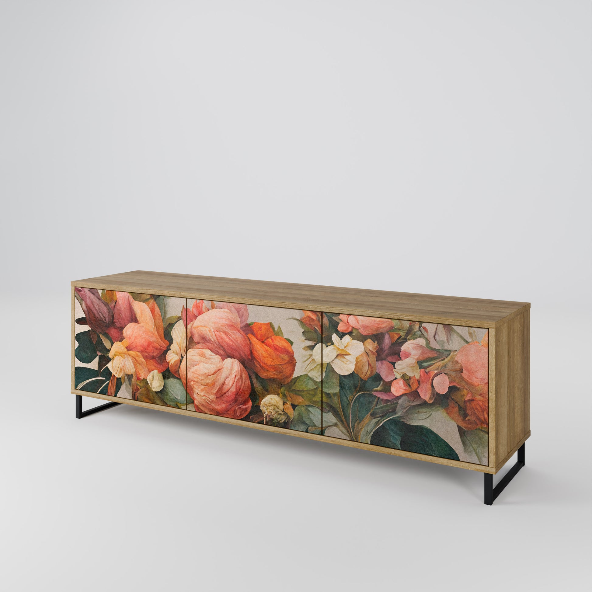 STYLISH BEAUTY 3-Door TV Stand in Oak Effect